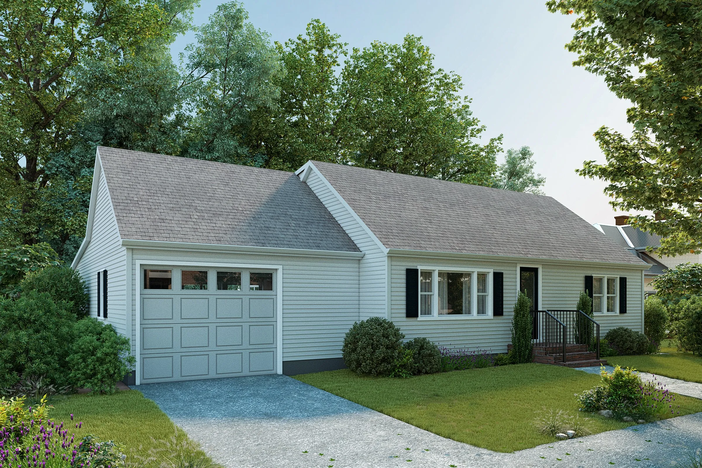Project 64 Ranch Style Home — residential 3D rendering by Praxis Studio