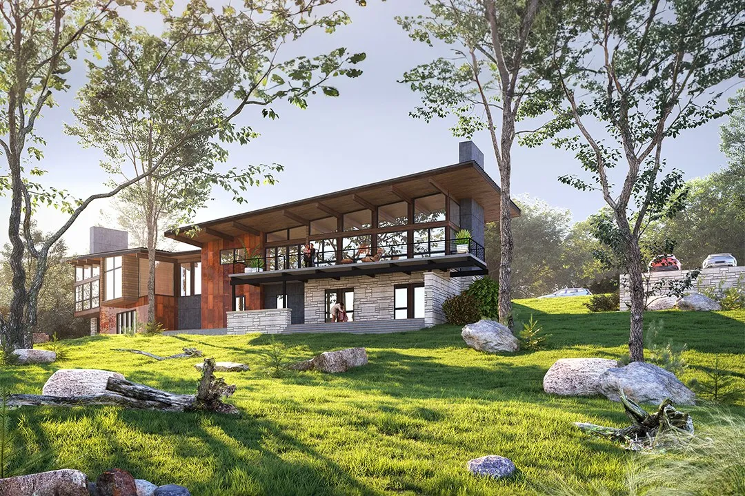 Project 65 Hillside Modern Retreat — residential 3D rendering by Praxis Studio