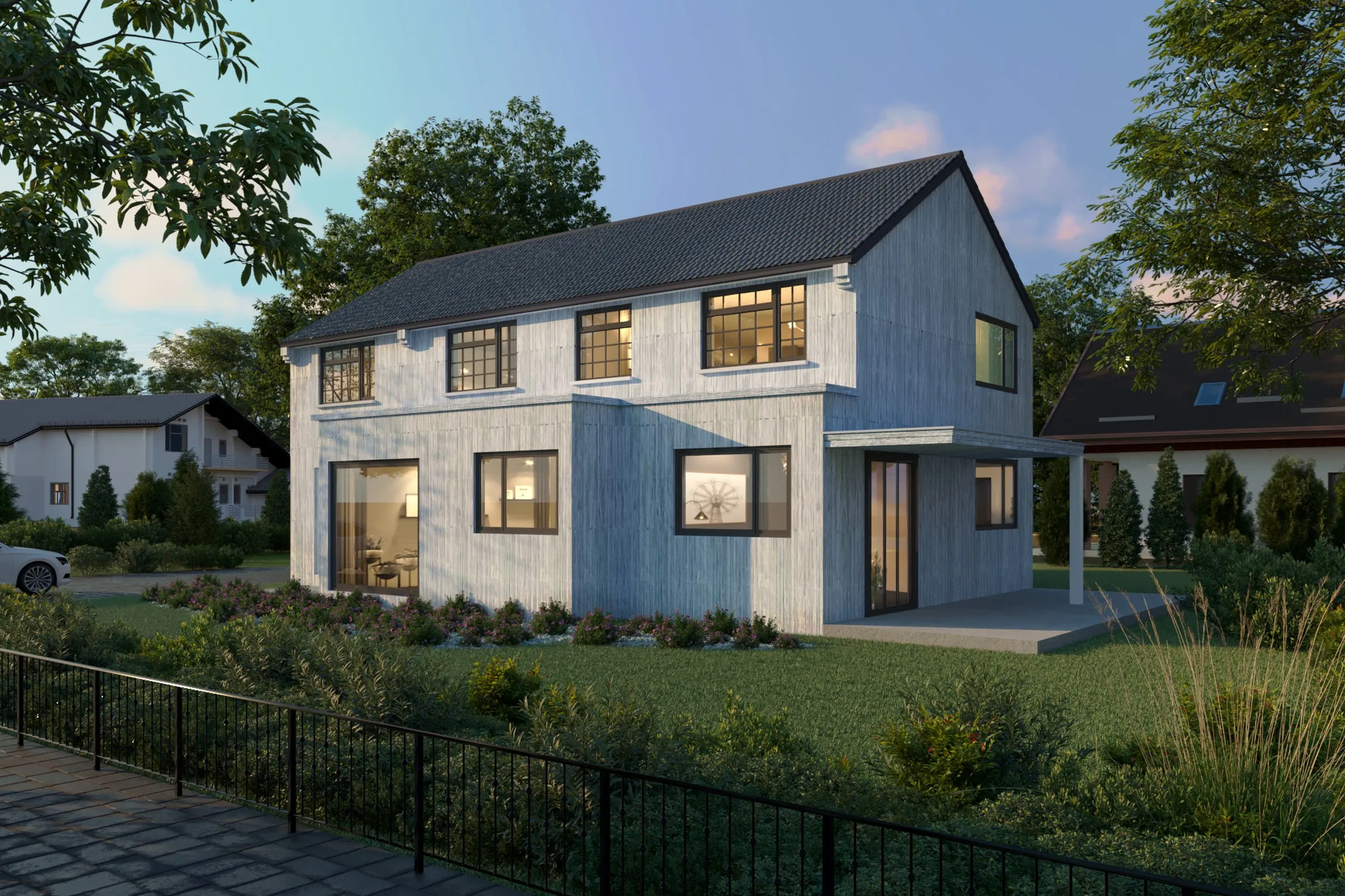 Project 70 Modern Wood Clad Home — residential 3D rendering by Praxis Studio