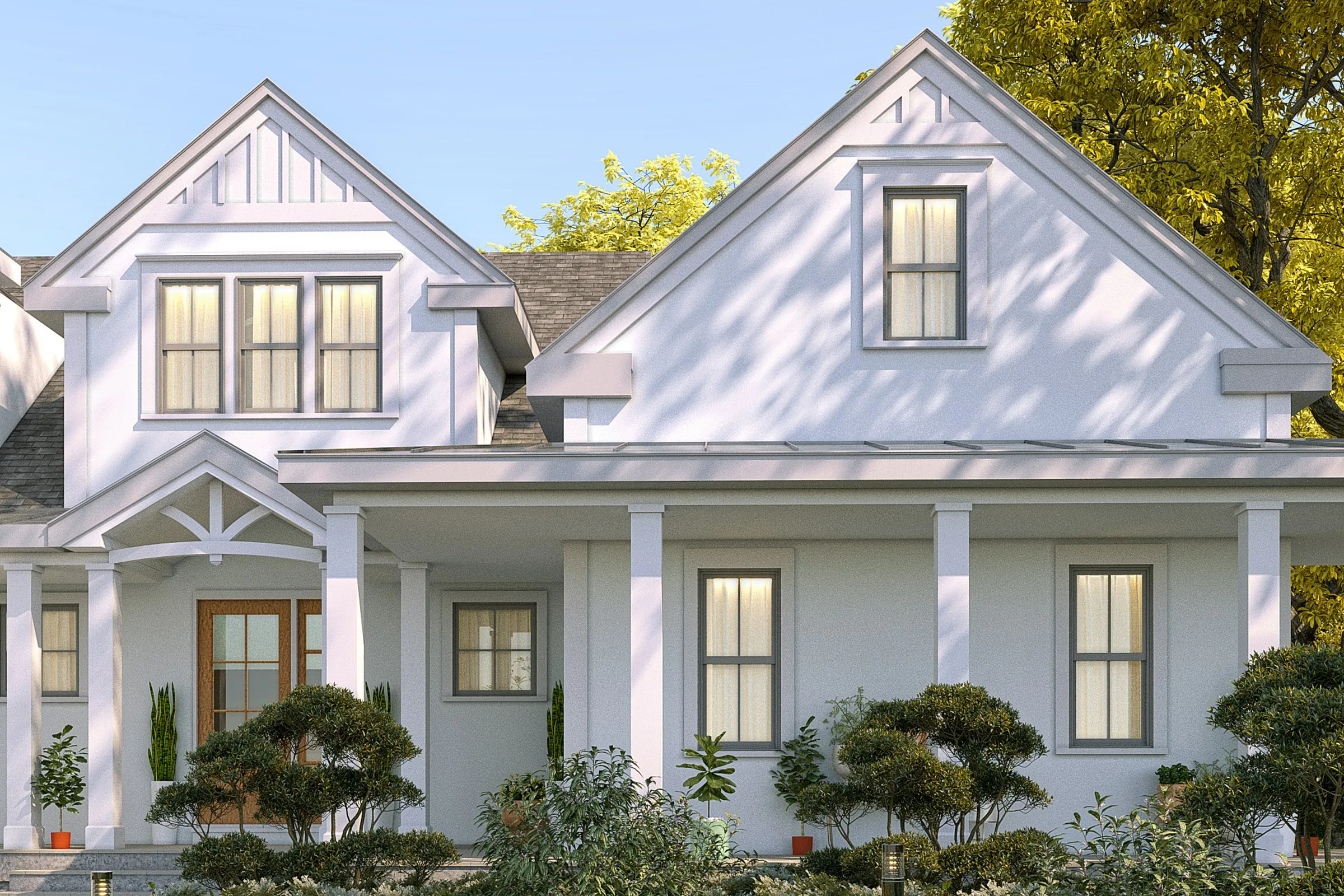 Project 70 White Craftsman Home — residential 3D rendering by Praxis Studio