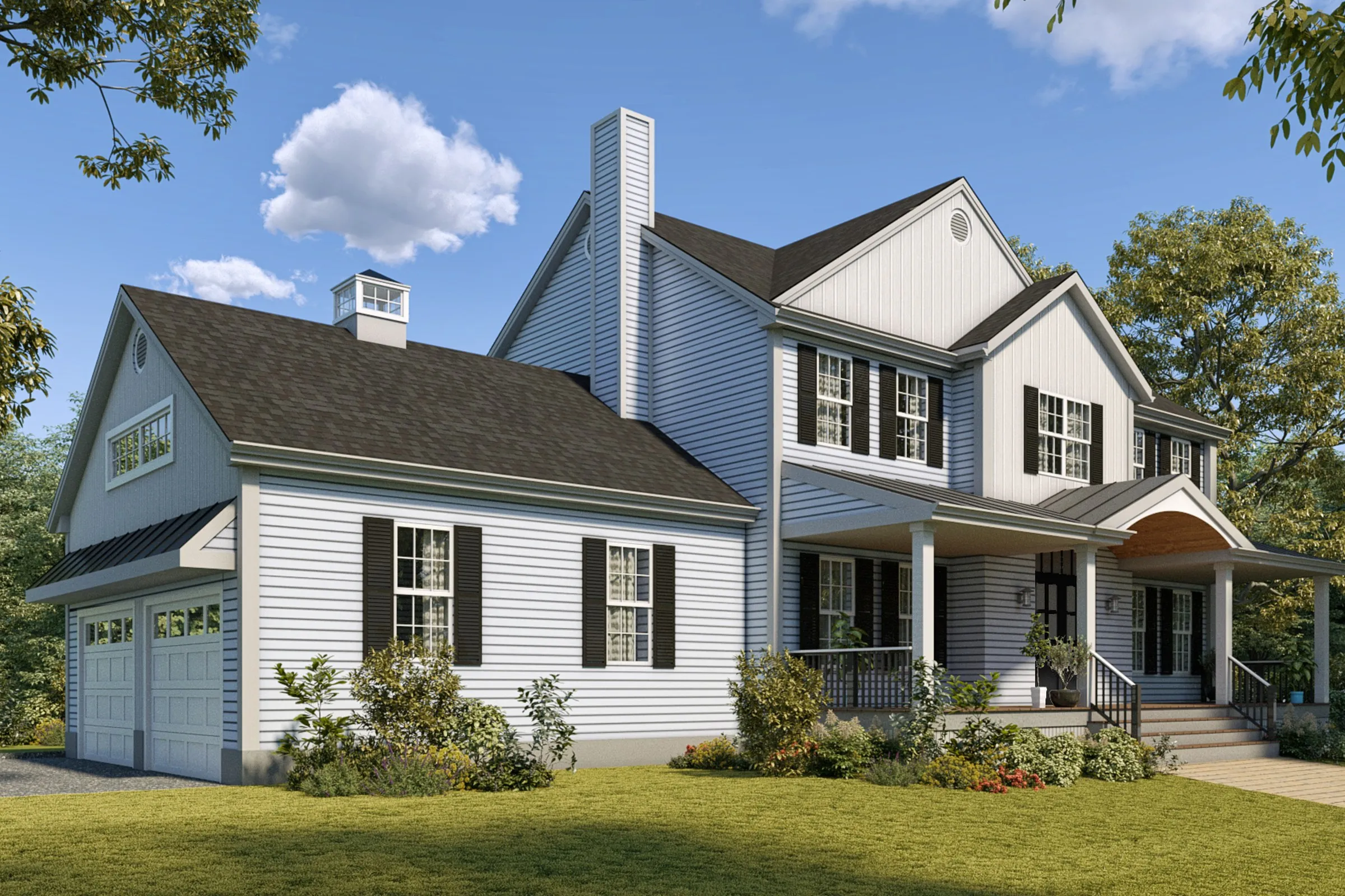 Project 75 Colonial Clapboard Home — residential 3D rendering by Praxis Studio
