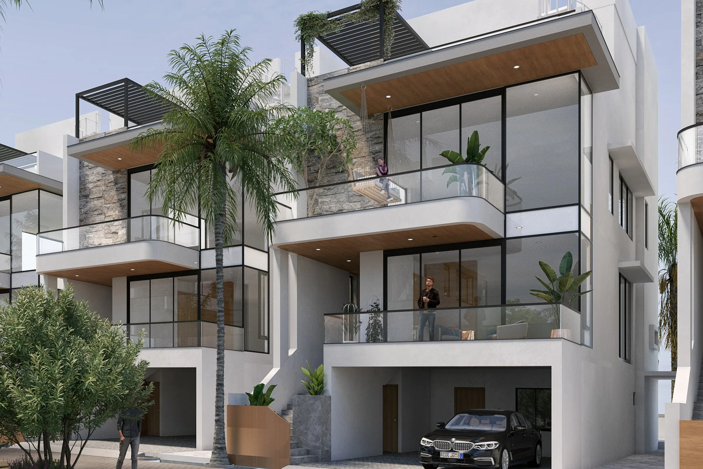 Project 77 Modern Tropical Townhouses — residential 3D rendering by Praxis Studio