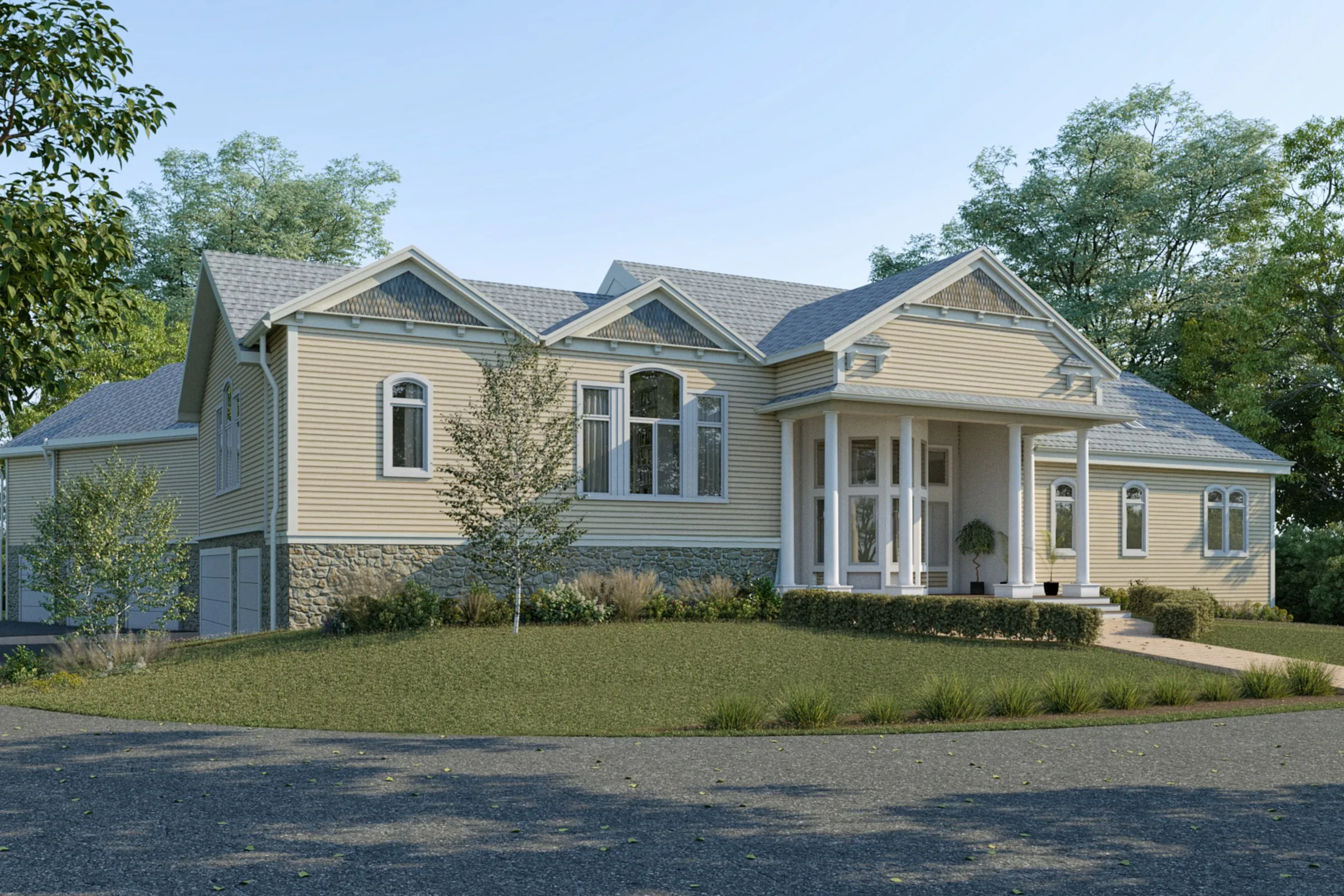 Project 81 Yellow Traditional Home — residential 3D rendering by Praxis Studio