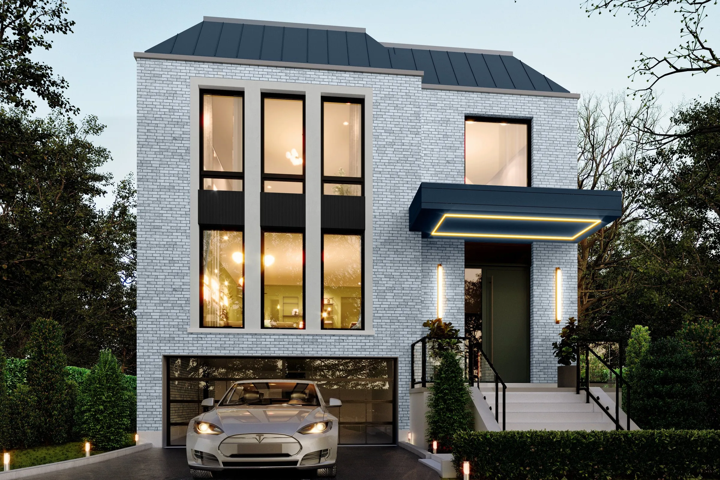 Project 84 Contemporary Brick Townhome — residential 3D rendering by Praxis Studio