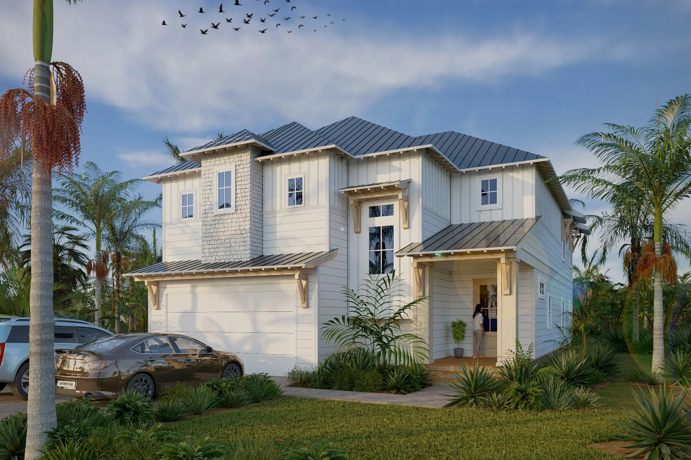 Project 87 Tropical Coastal Craftsman — residential 3D rendering by Praxis Studio