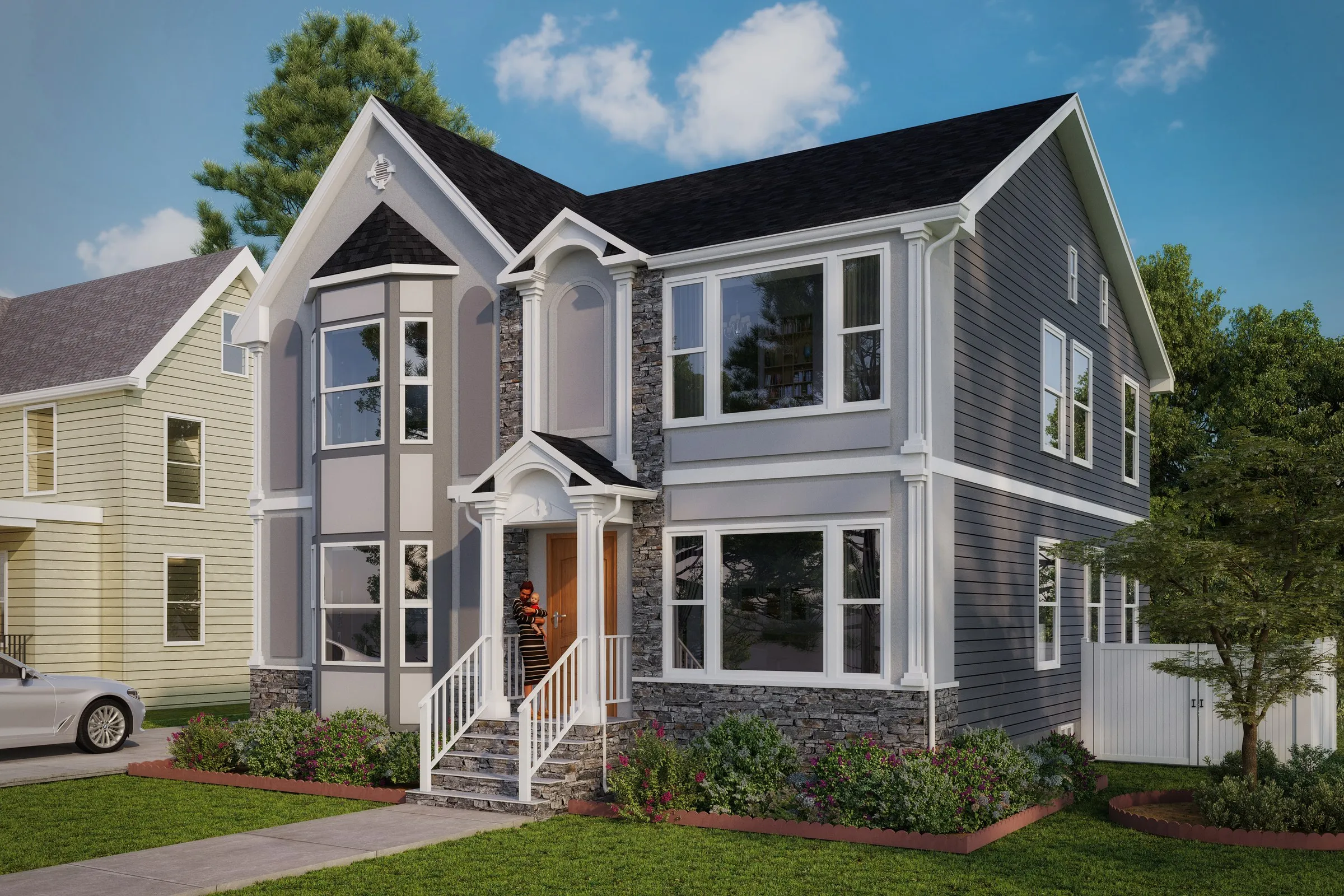 Project 88 Grey Victorian Inspired — residential 3D rendering by Praxis Studio