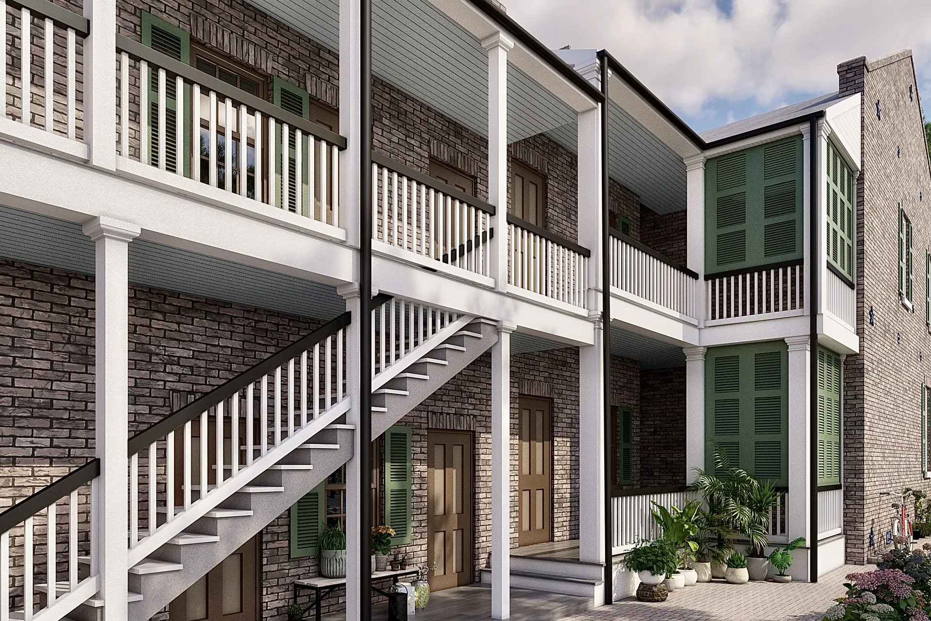 Project 91 Colonial Brick Townhouse — residential architectural visualization, view 1