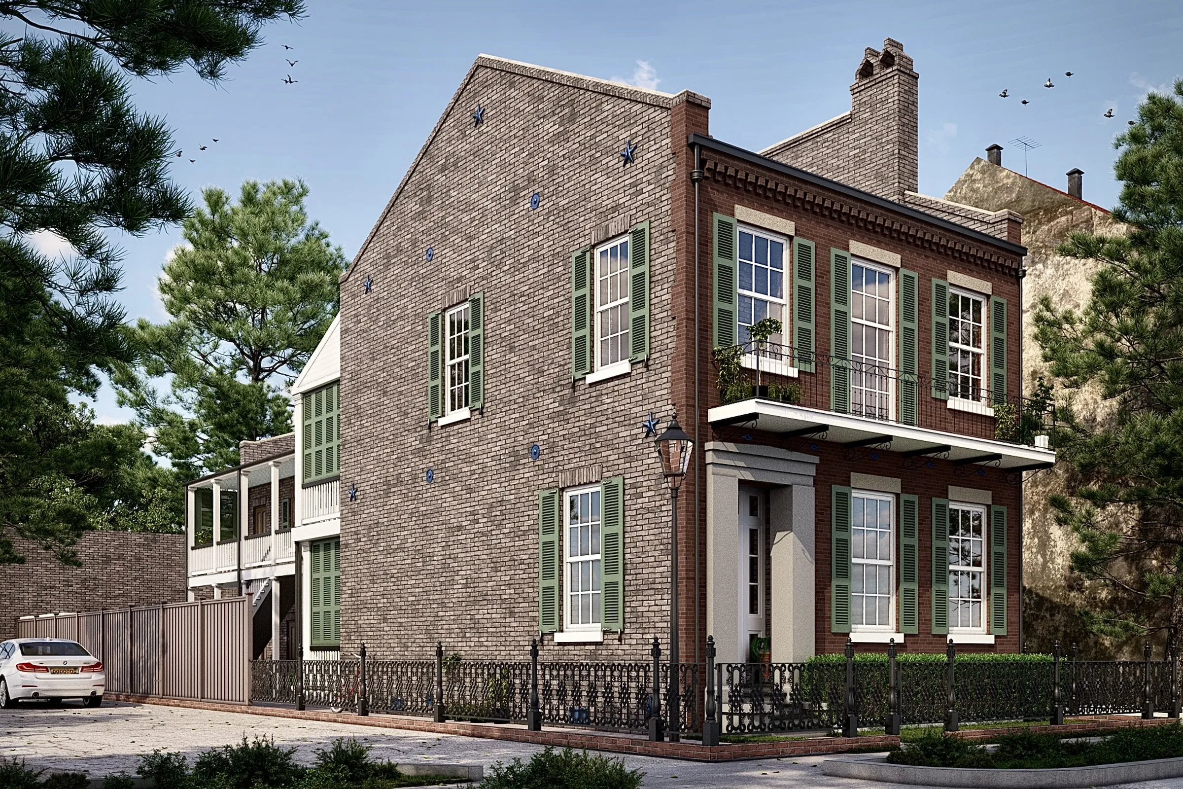 Project 91 Colonial Brick Townhouse — residential 3D rendering by Praxis Studio