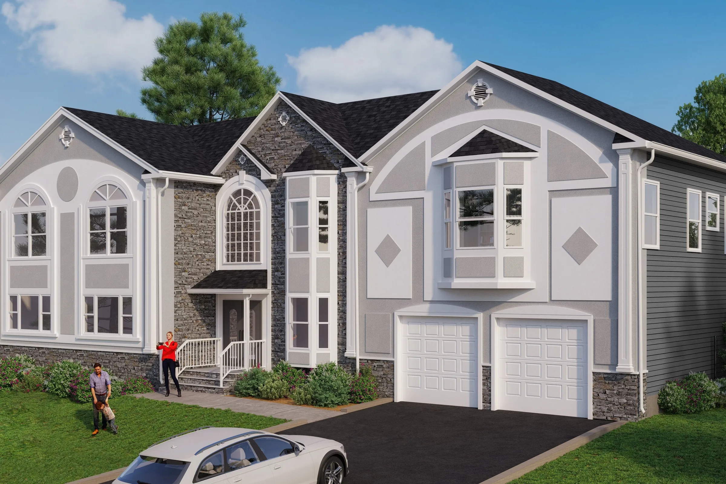 Project 97 Stone Accent Traditional — residential 3D rendering by Praxis Studio