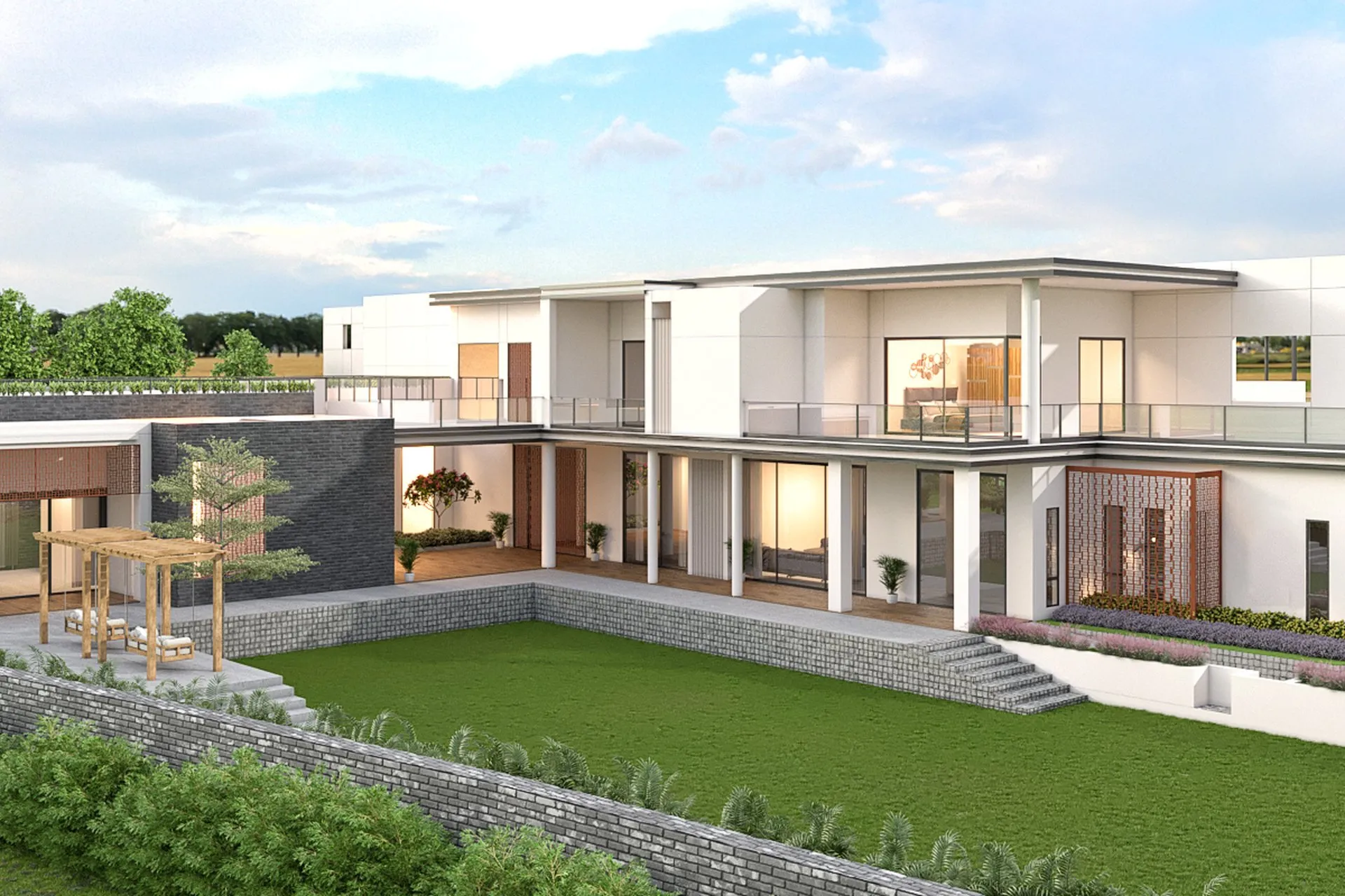 Sanjjev Contemporary Indian Villa — residential architectural visualization, view 1
