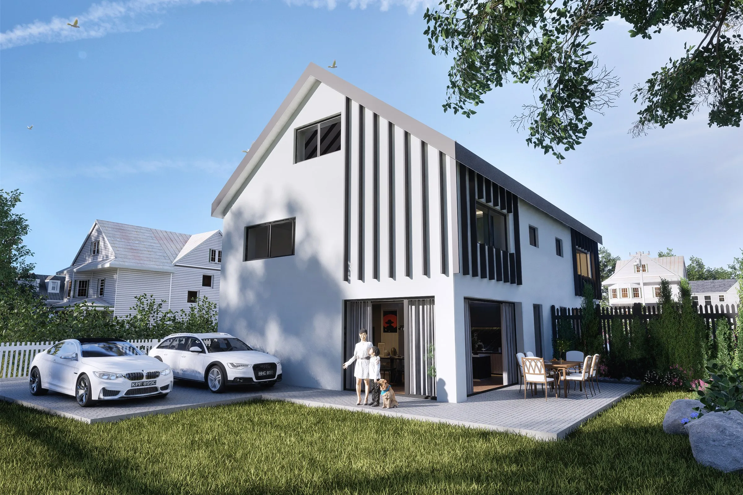 Scandinavian Modern Gable — residential 3D rendering by Praxis Studio