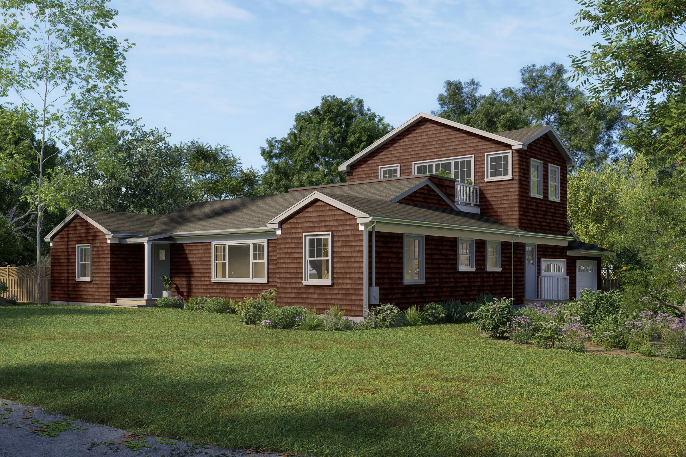 Shingle Style Addition — residential 3D rendering by Praxis Studio