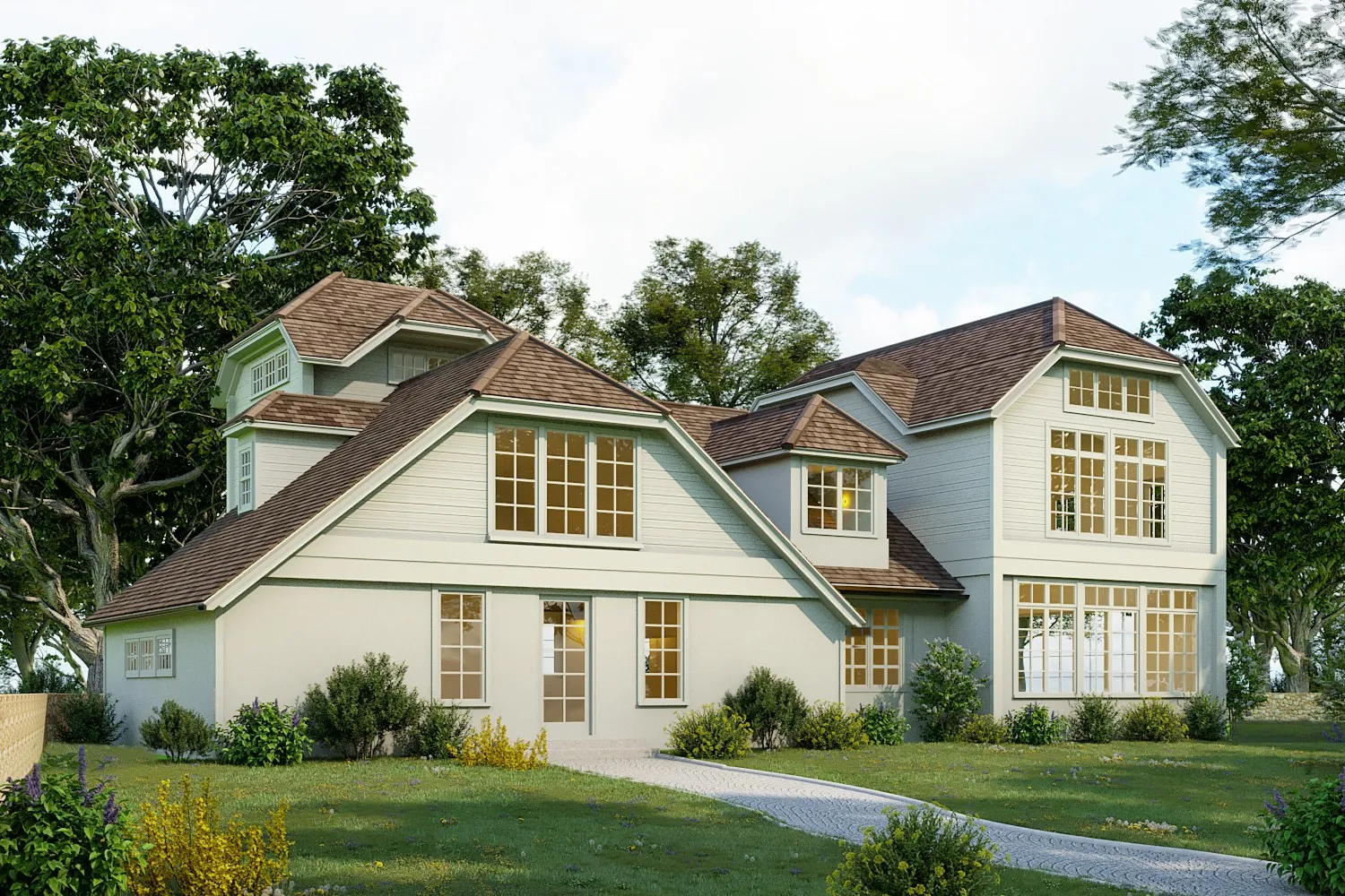 Shingle Style Estate — residential 3D rendering by Praxis Studio