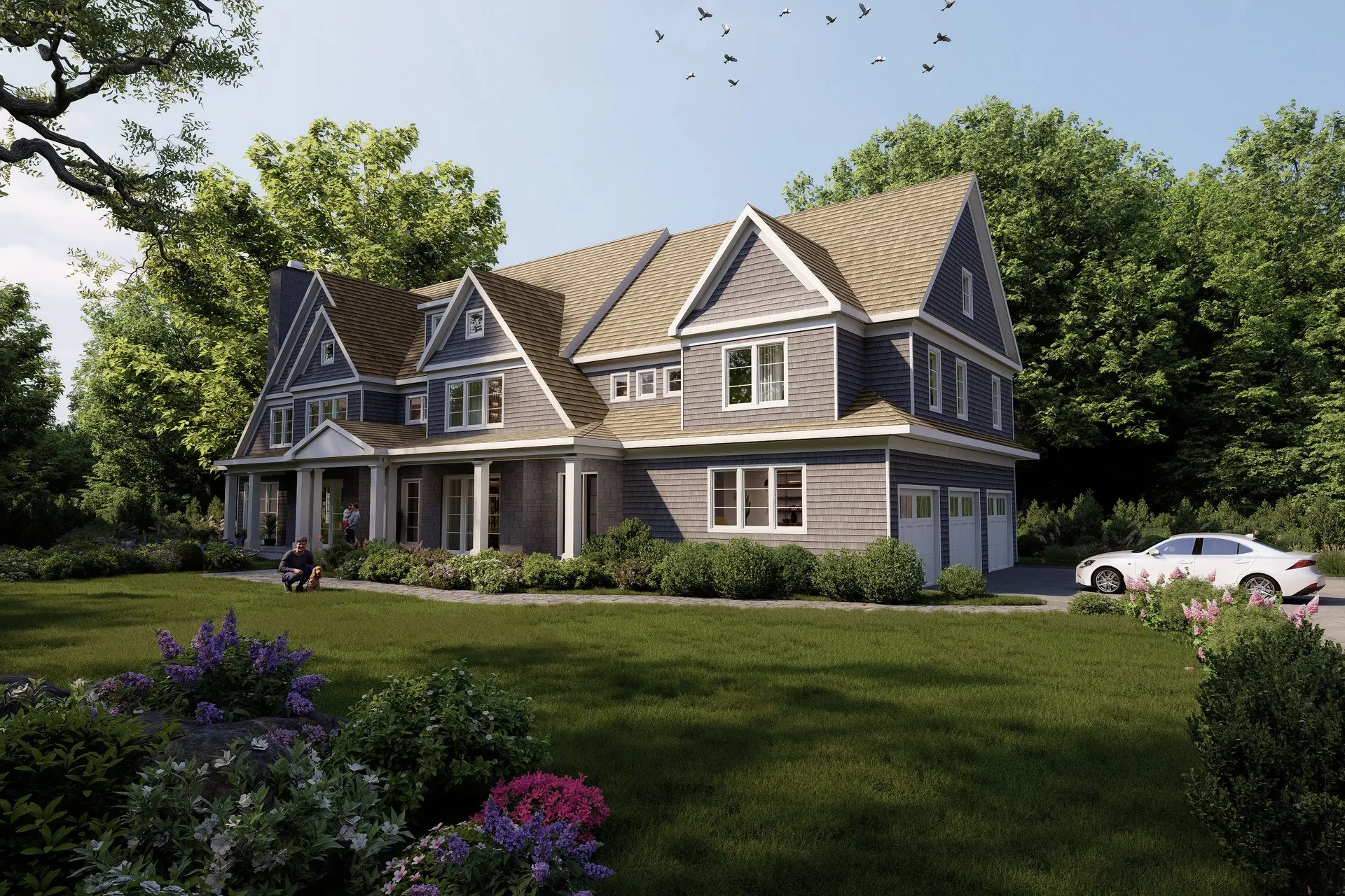 Shingle Style Mansion 108 — residential architectural visualization, view 1
