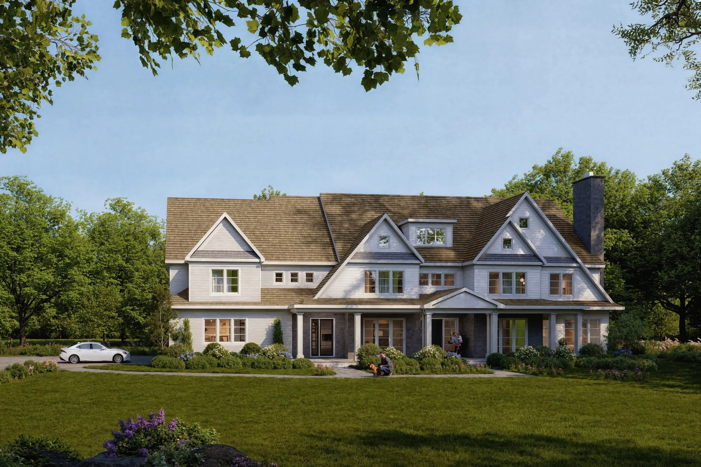 Shingle Style Mansion 108 — residential 3D rendering by Praxis Studio