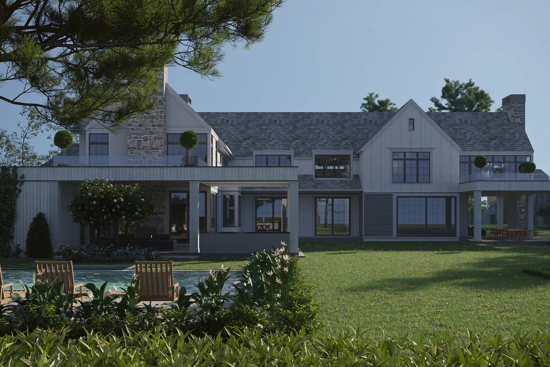 Stone Farmhouse Estate — residential architectural visualization, view 1