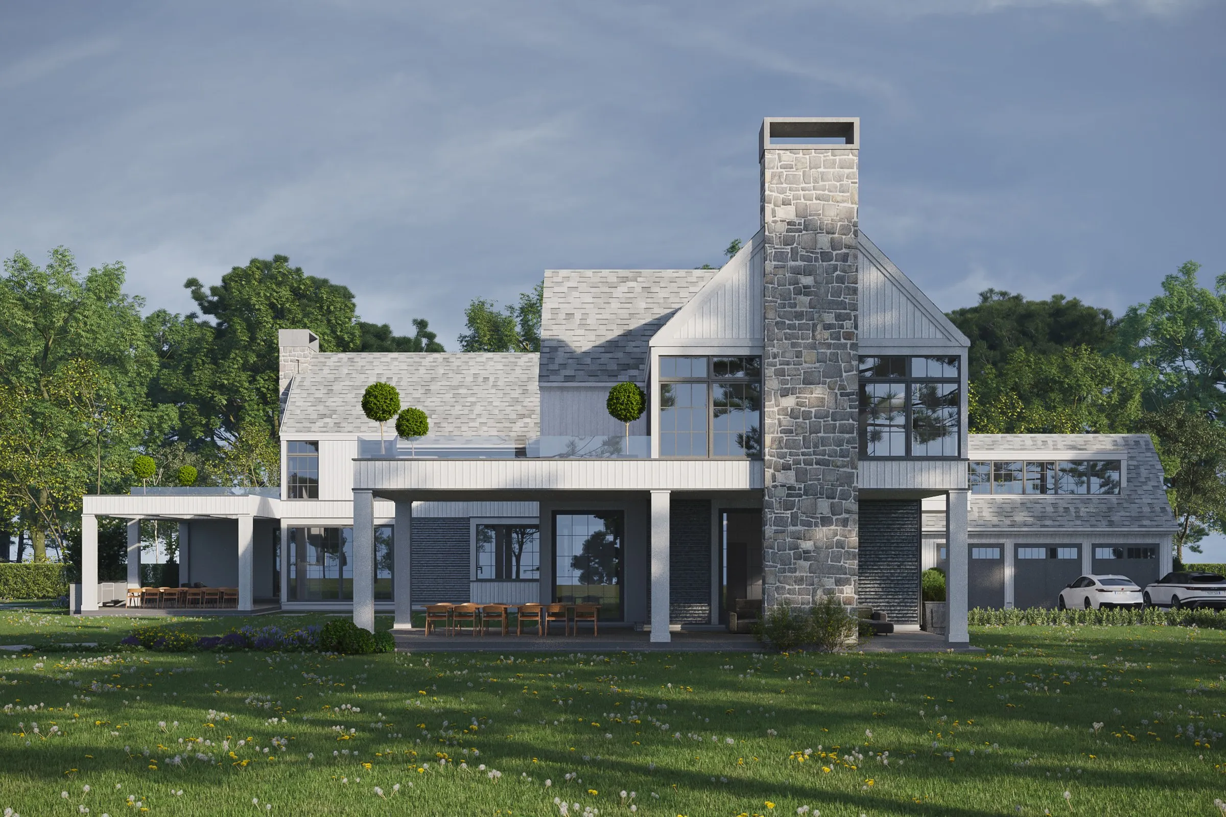 Stone Farmhouse Estate — residential 3D rendering by Praxis Studio