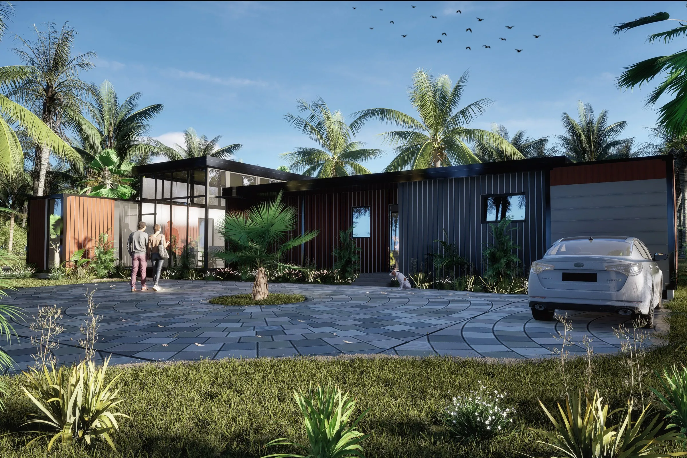 Tropical Container Modern Home — residential 3D rendering by Praxis Studio