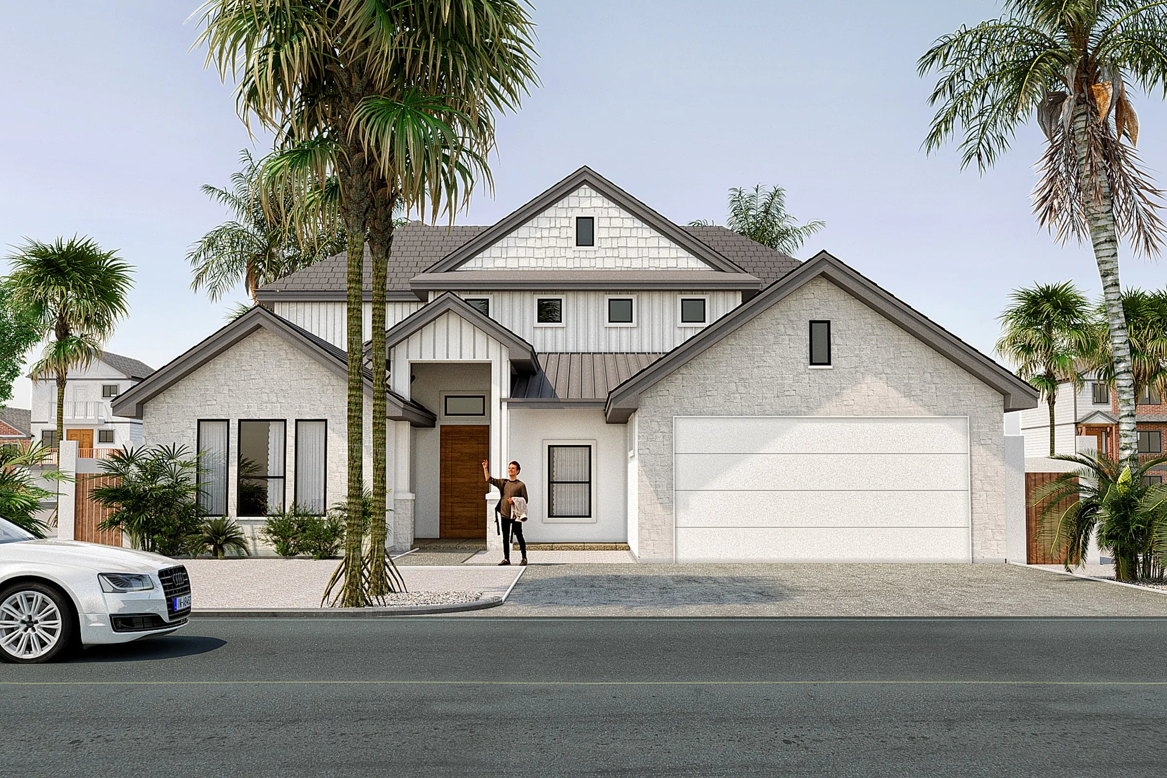Tropical Craftsman 0view — residential 3D rendering by Praxis Studio