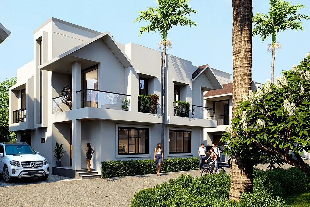 Tropical Modern White Villa — residential 3D rendering by Praxis Studio
