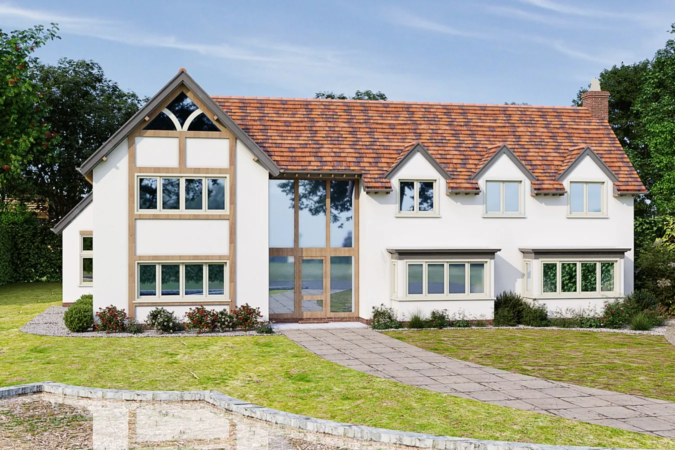 Tudor Timber Frame Home — residential 3D rendering by Praxis Studio