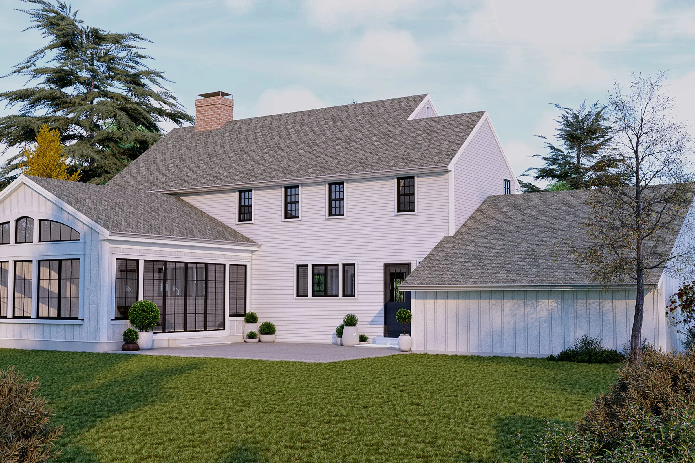 White Colonial Residence — residential 3D rendering by Praxis Studio