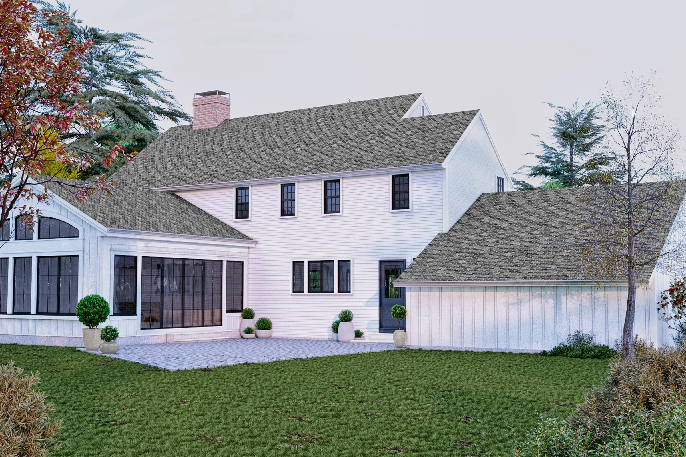 White Farmhouse 002 — residential 3D rendering by Praxis Studio