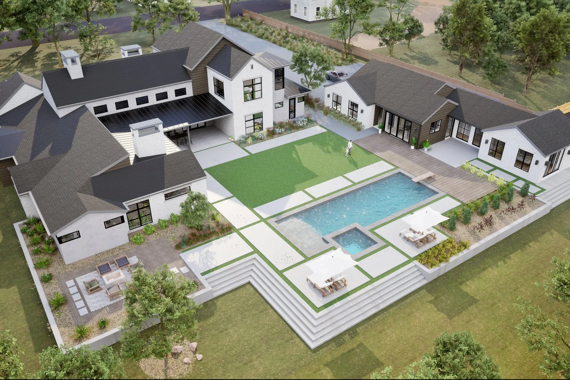 White Modern Farmhouse Estate — residential architectural visualization, view 2