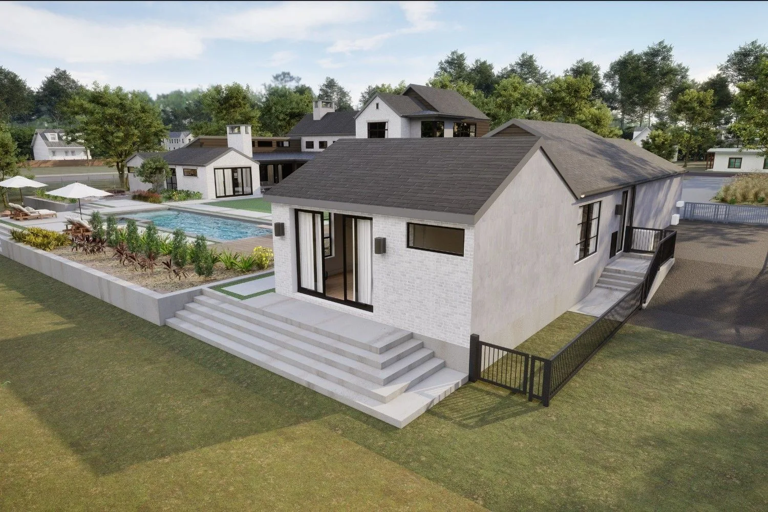 White Modern Farmhouse Estate — residential architectural visualization, view 3