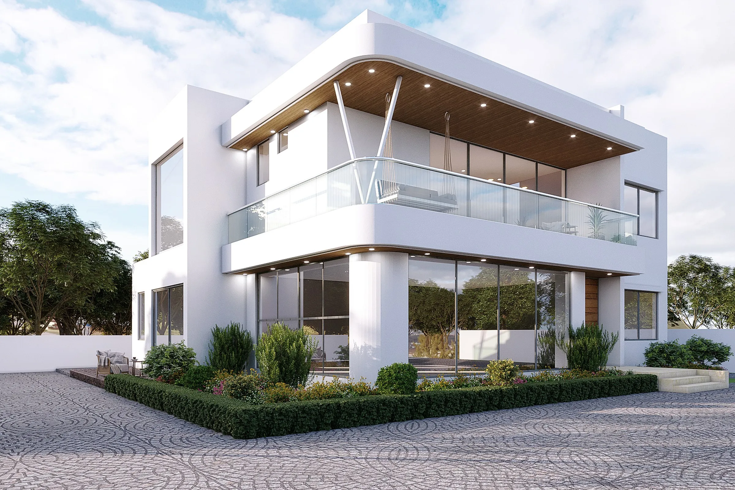 White Modern Minimalist Villa 17 — residential 3D rendering by Praxis Studio