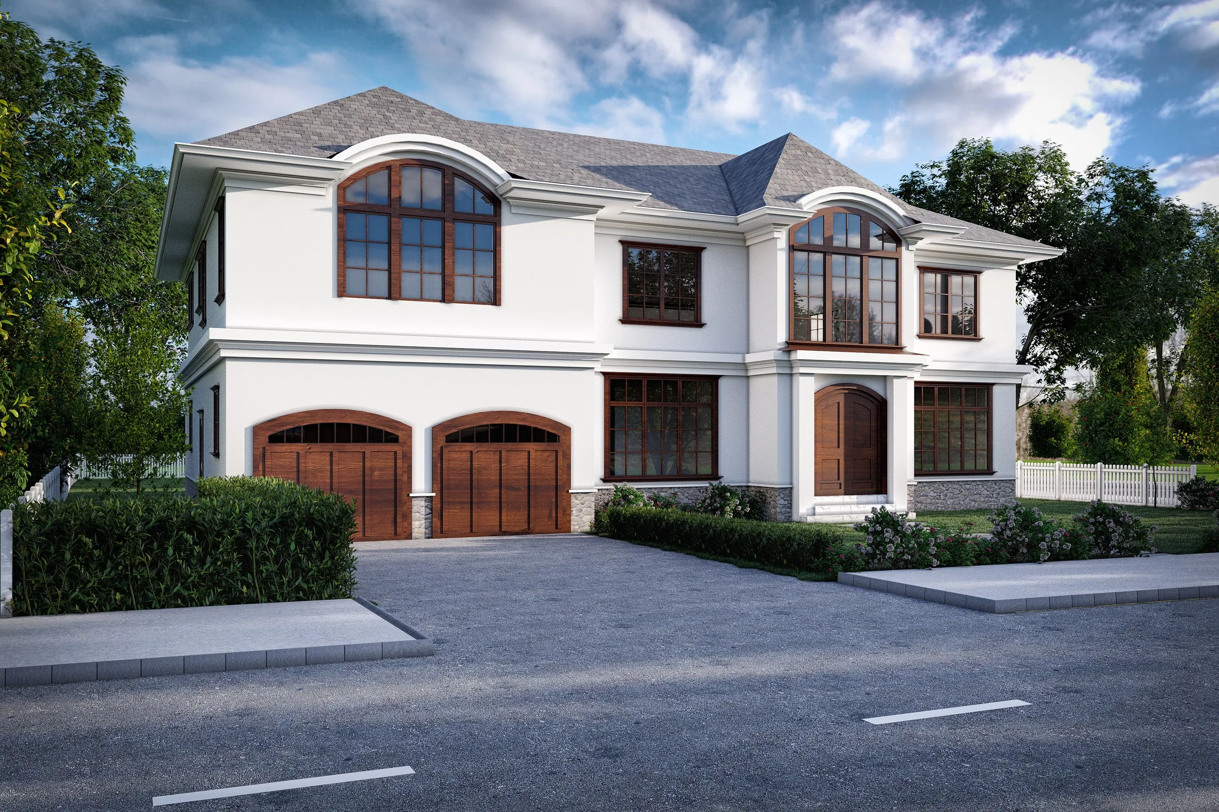 White Stucco Mediterranean Estate — residential 3D rendering by Praxis Studio