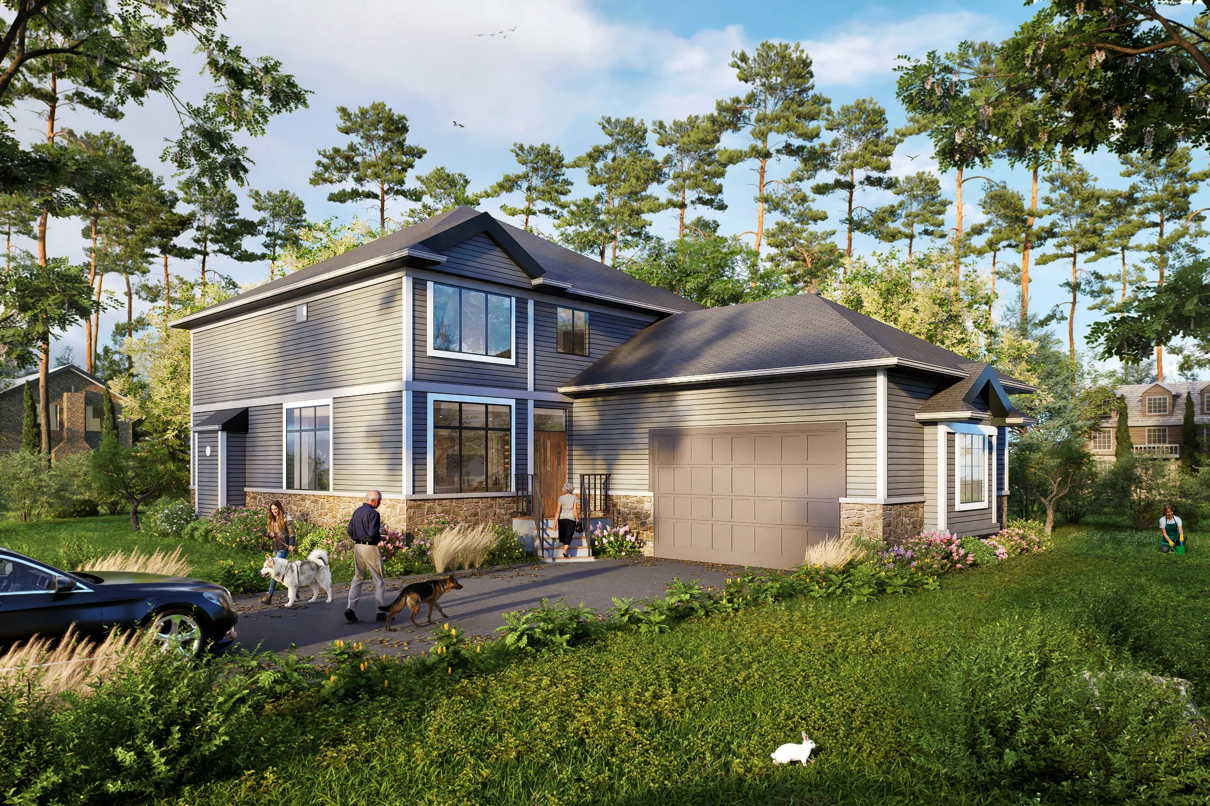 Woodland Transitional Siding Home — residential 3D rendering by Praxis Studio