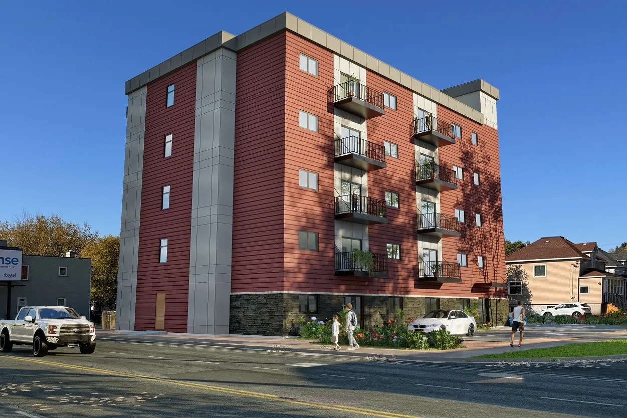 45 Red Siding Urban Apartments — multi-family 3D rendering by Praxis Studio