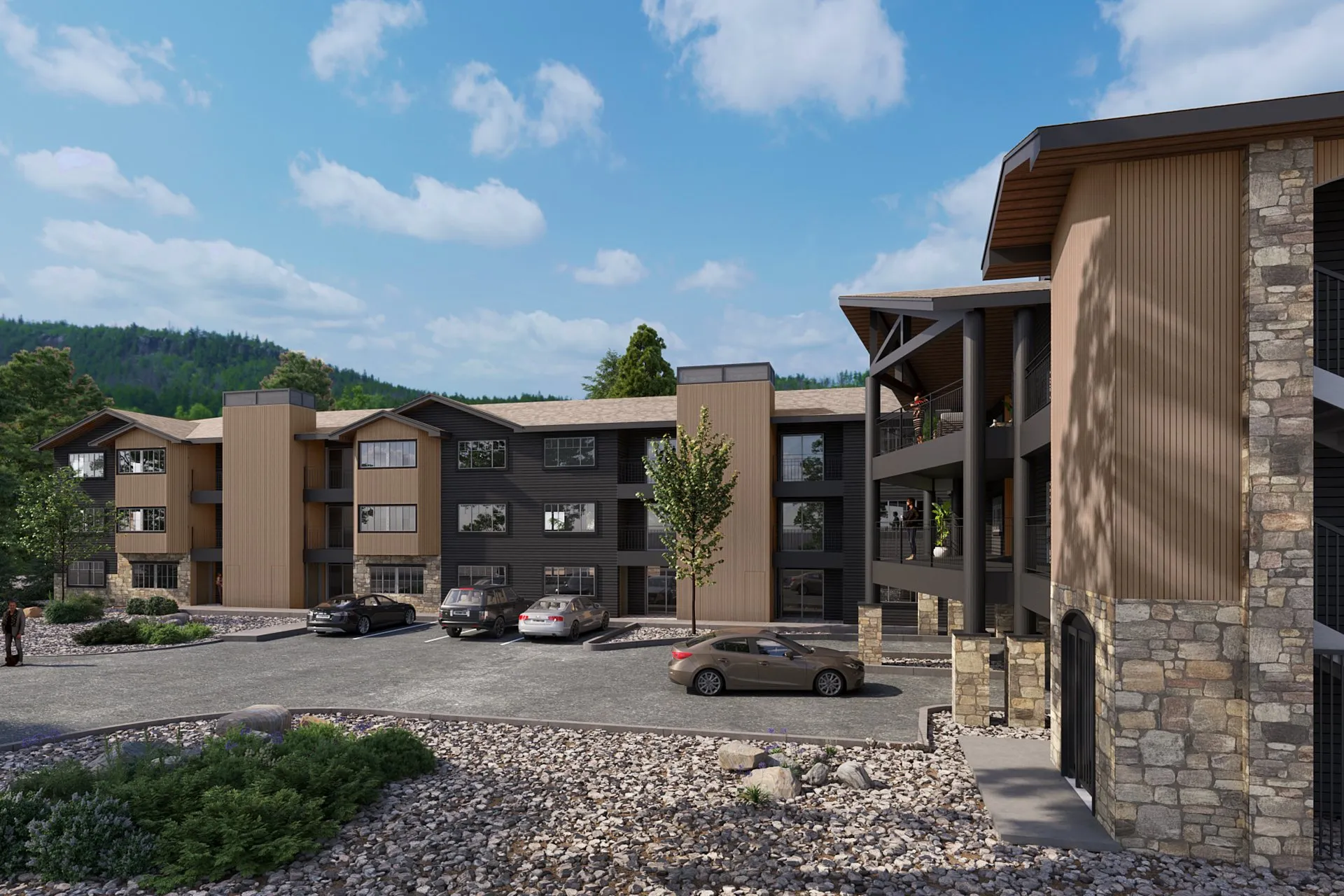 94 Mountain Lodge Apartments — multi-family architectural visualization, view 1
