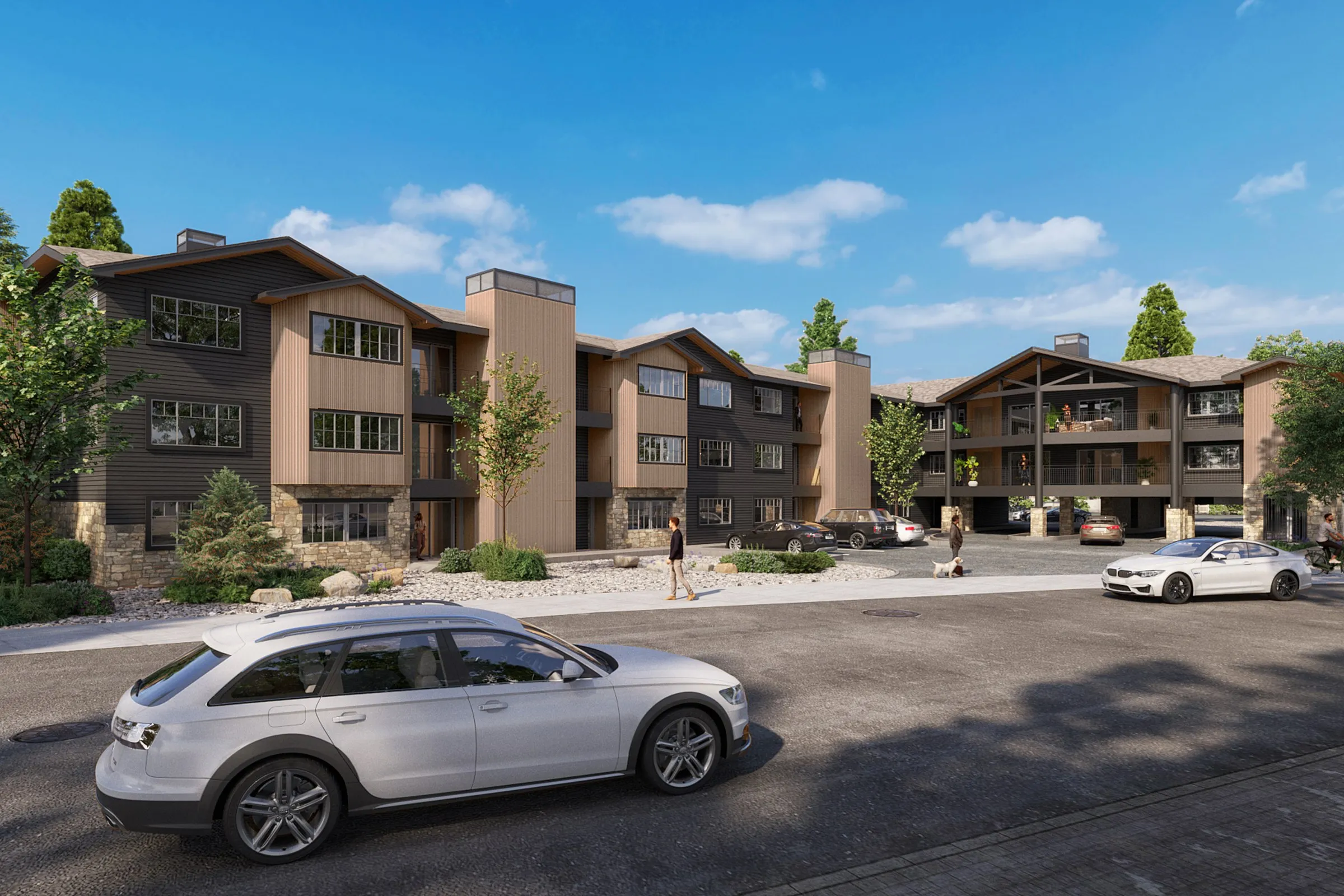 94 Mountain Lodge Apartments — multi-family 3D rendering by Praxis Studio