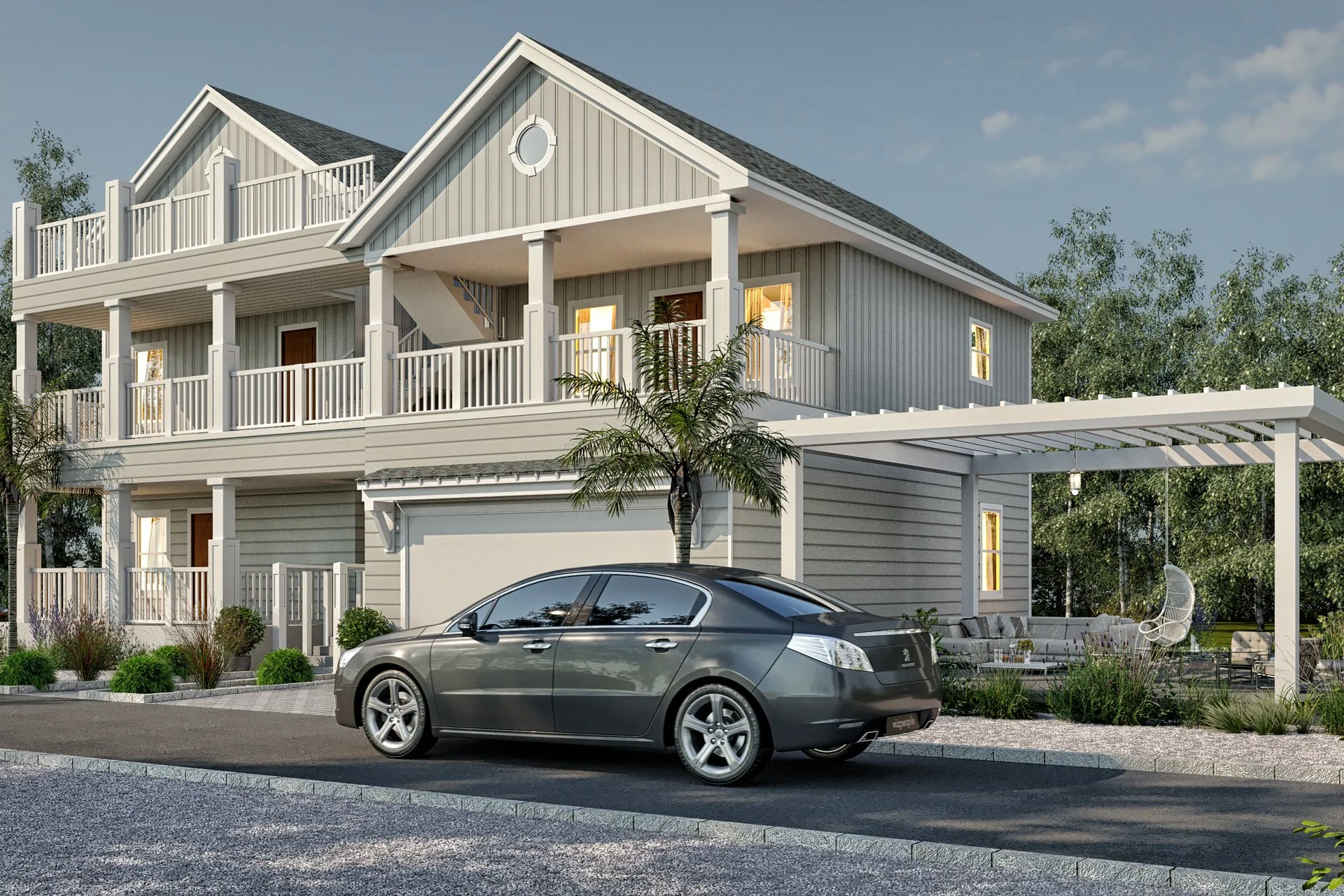 Coastal Duplex Exterior — multi-family architectural visualization, view 1