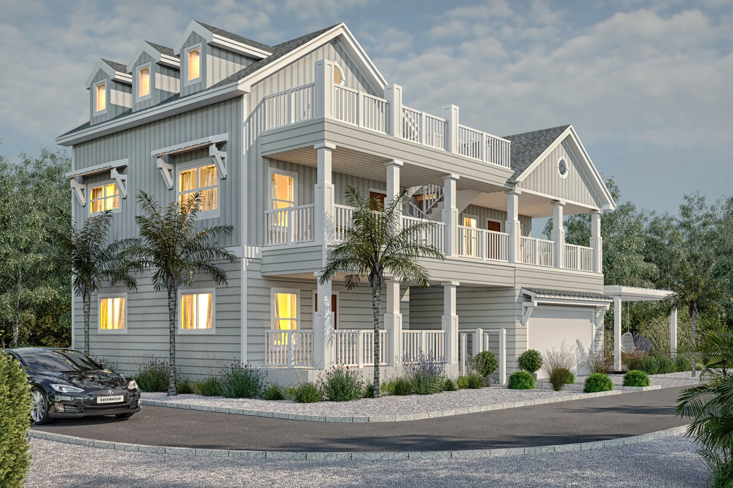 Coastal Duplex Exterior — multi-family 3D rendering by Praxis Studio