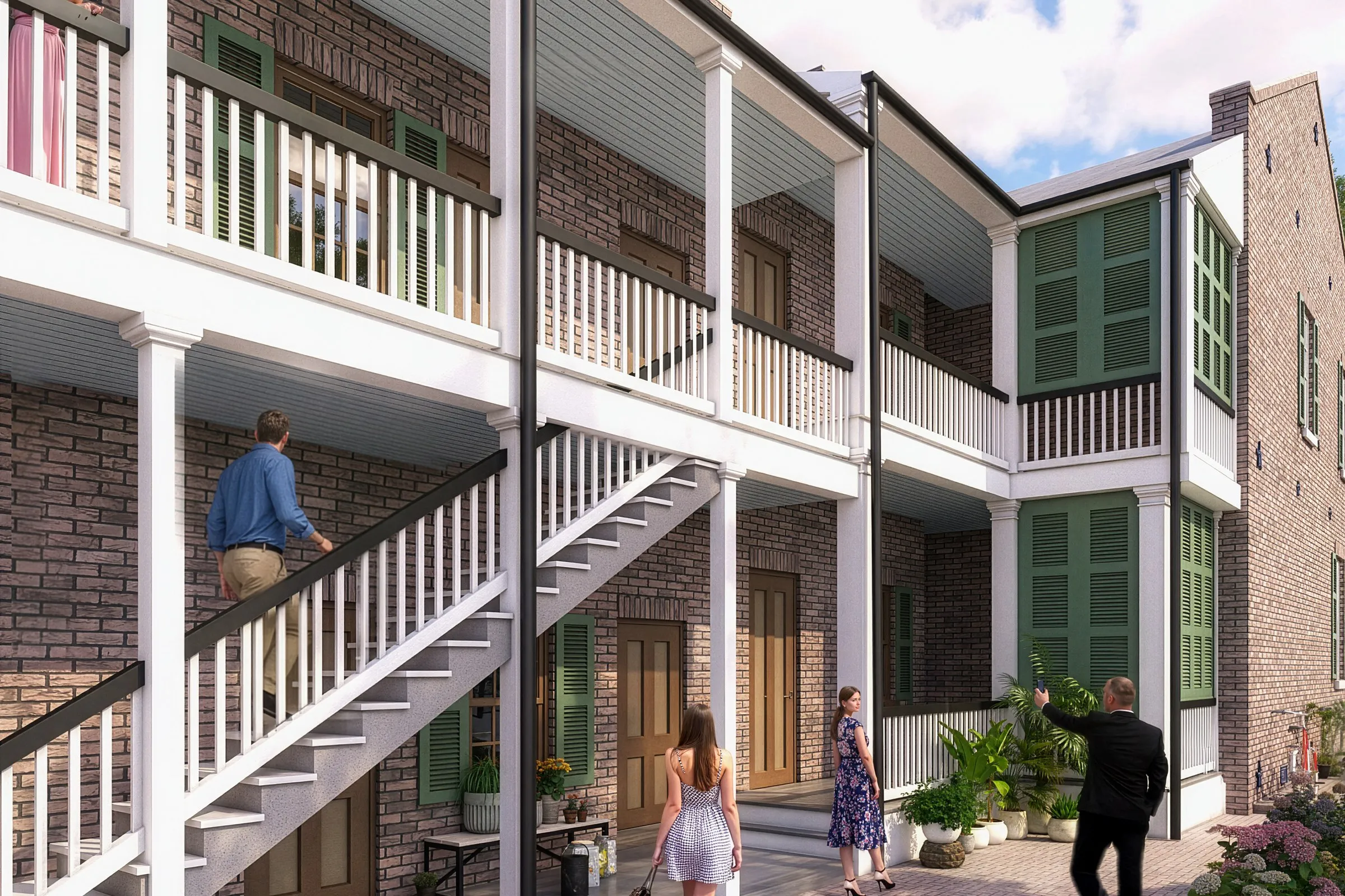 Colonial Brick Walkup — multi-family 3D rendering by Praxis Studio