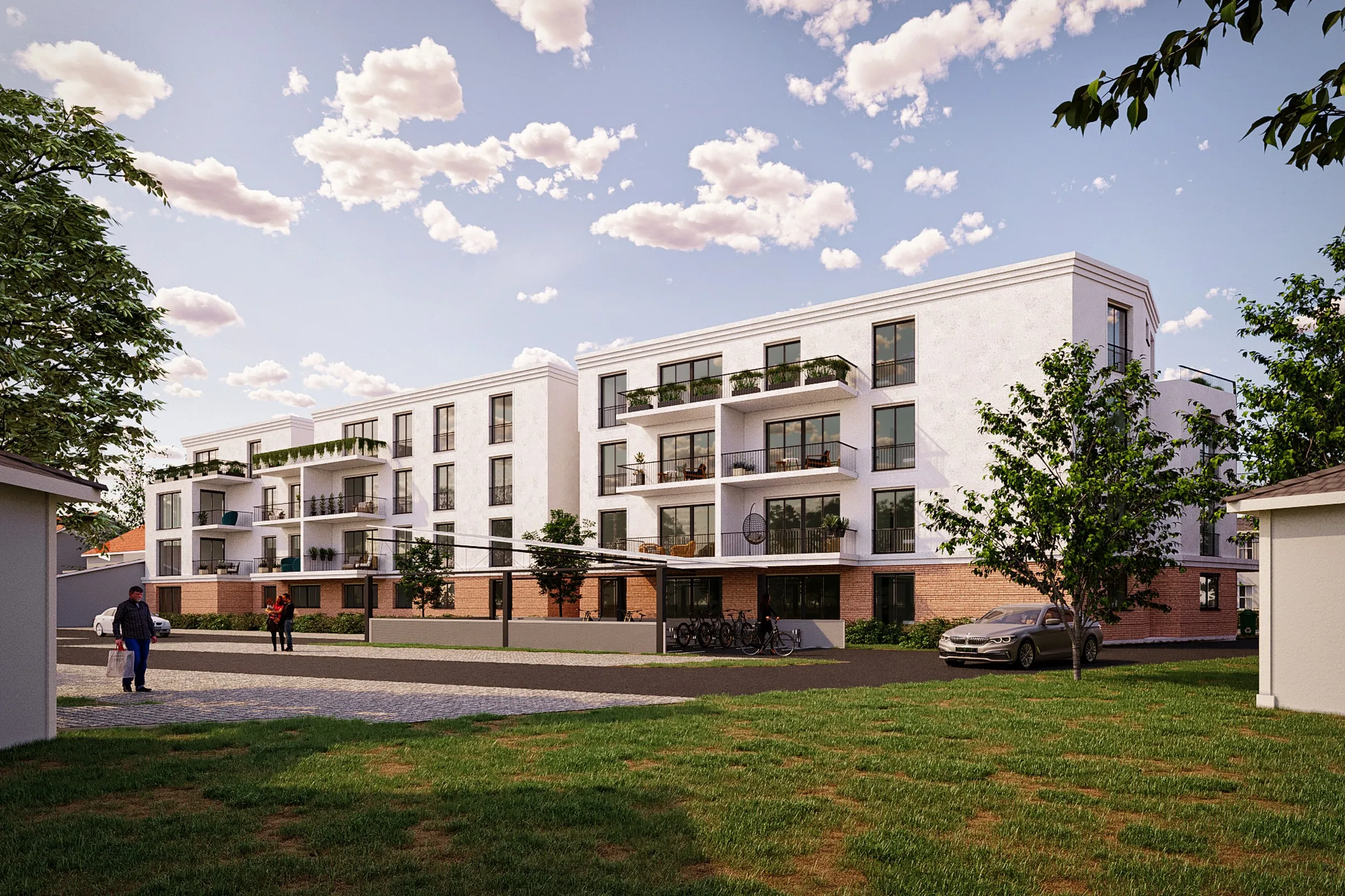 Front View Apartment — multi-family 3D rendering by Praxis Studio