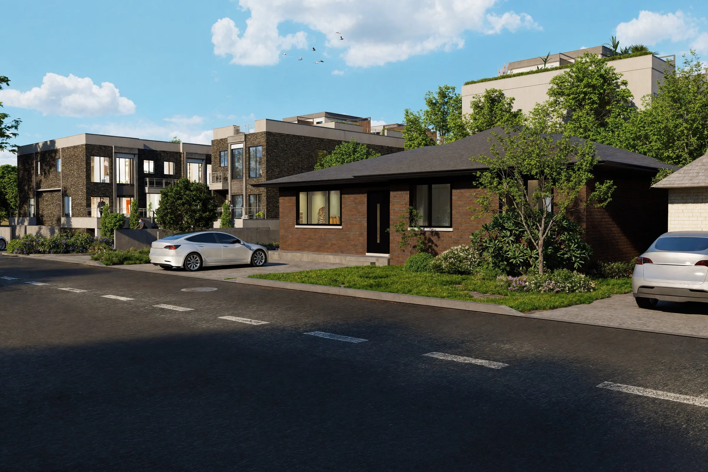 Perspective View Housing — multi-family 3D rendering by Praxis Studio