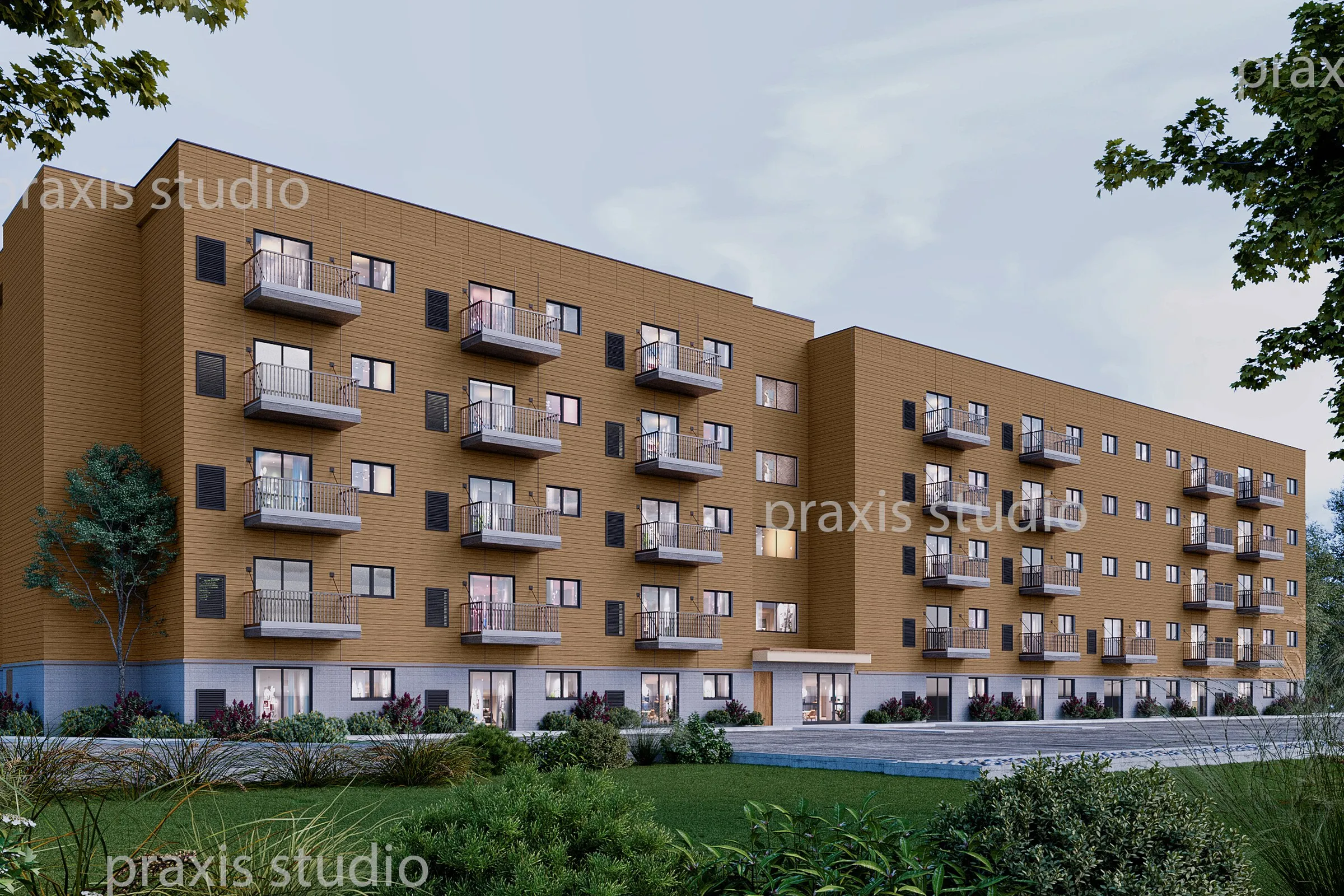 Praxis Studio Apartment Building — multi-family 3D rendering by Praxis Studio
