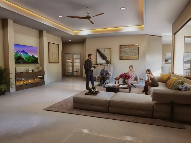 111 Grand Room Living — residential 3D rendering