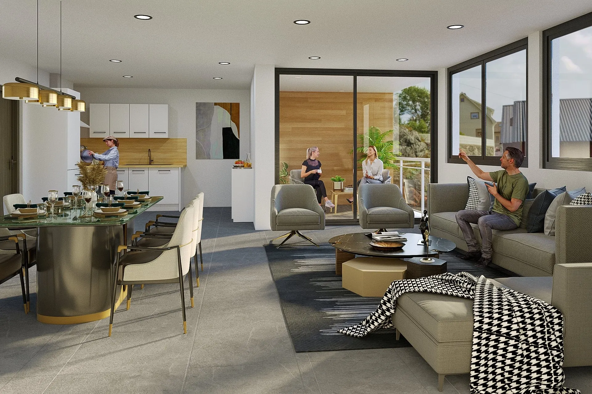 61 Open Plan Living Dining — residential architectural visualization, view 1