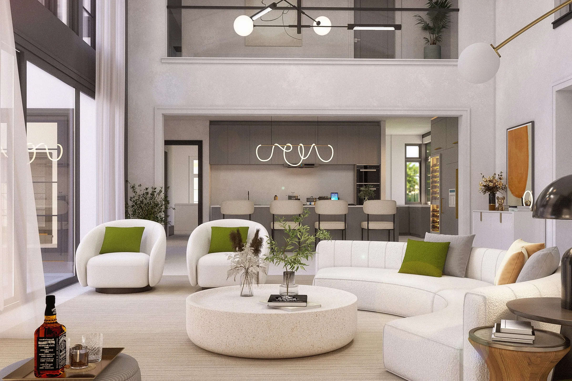 74 Luxury Double Height Living — residential 3D rendering by Praxis Studio