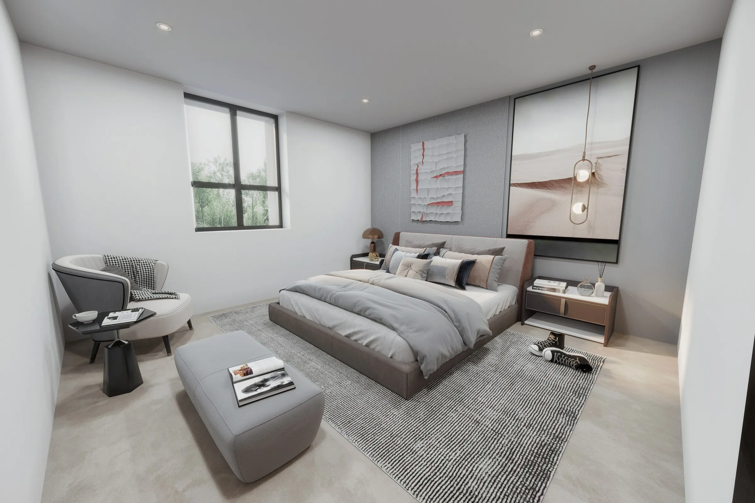 93 Contemporary Bedroom — residential 3D rendering by Praxis Studio