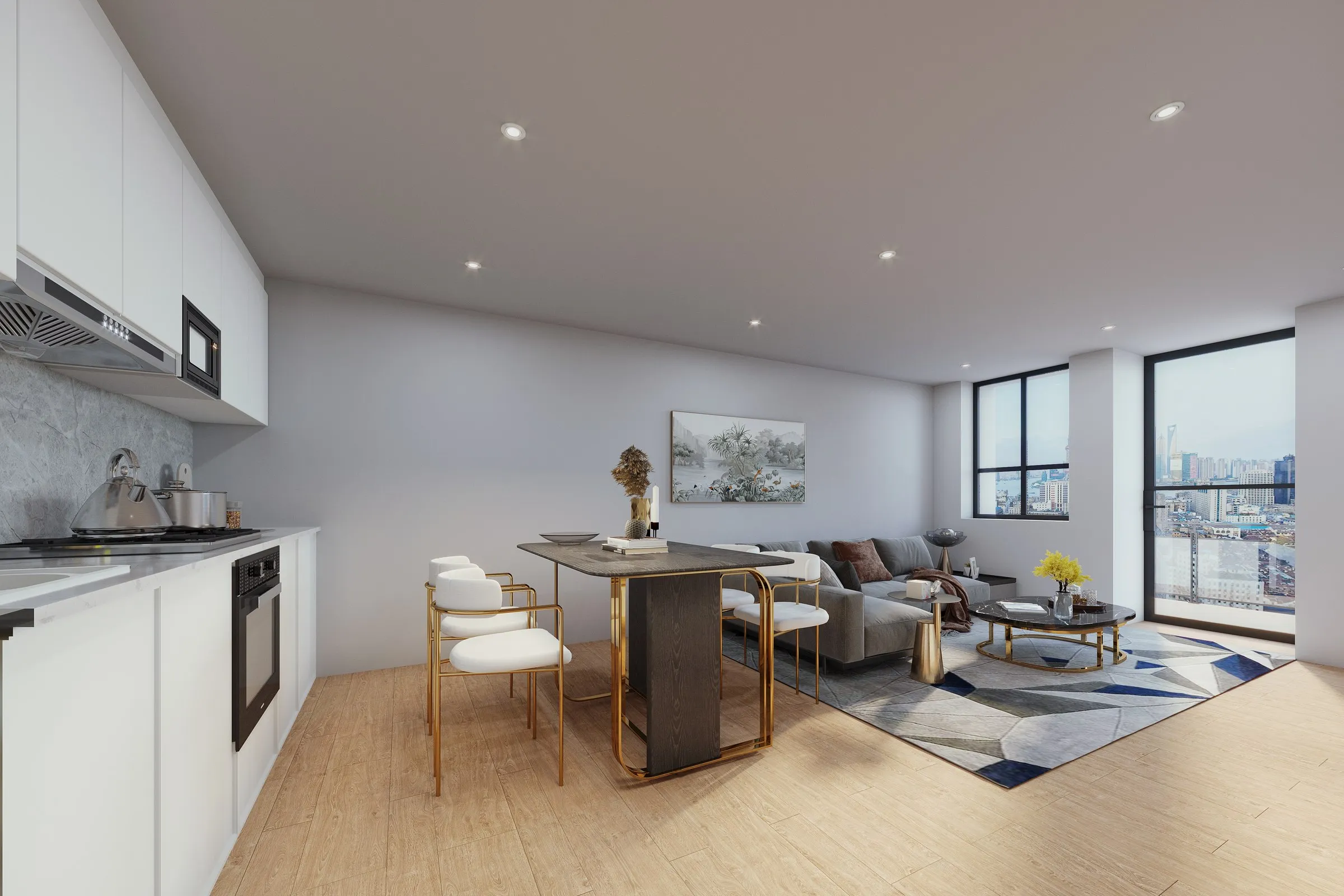 93 Living Kitchen Open Plan — residential 3D rendering by Praxis Studio