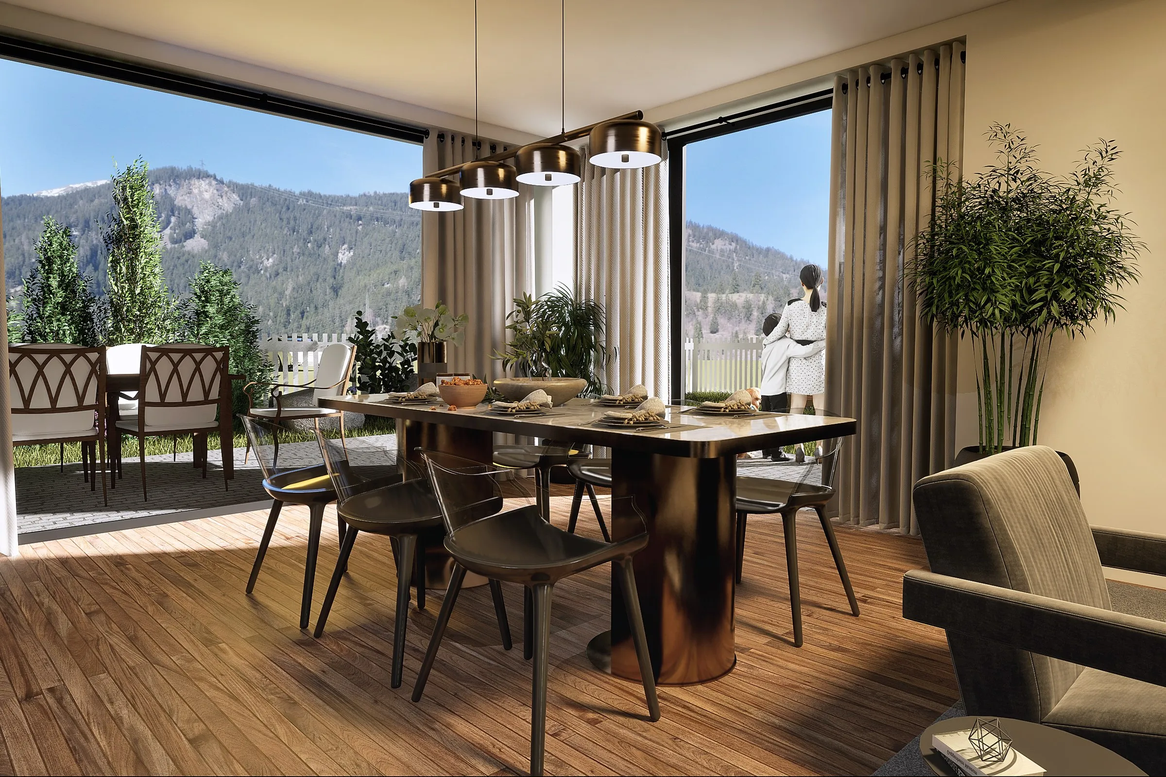 Contemporary Dining Mountain View — residential 3D rendering by Praxis Studio