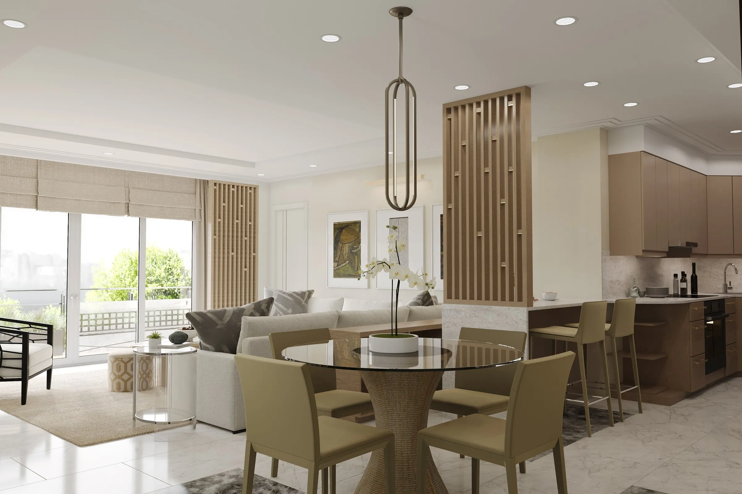 David Luxury Open Plan Dining — residential 3D rendering by Praxis Studio