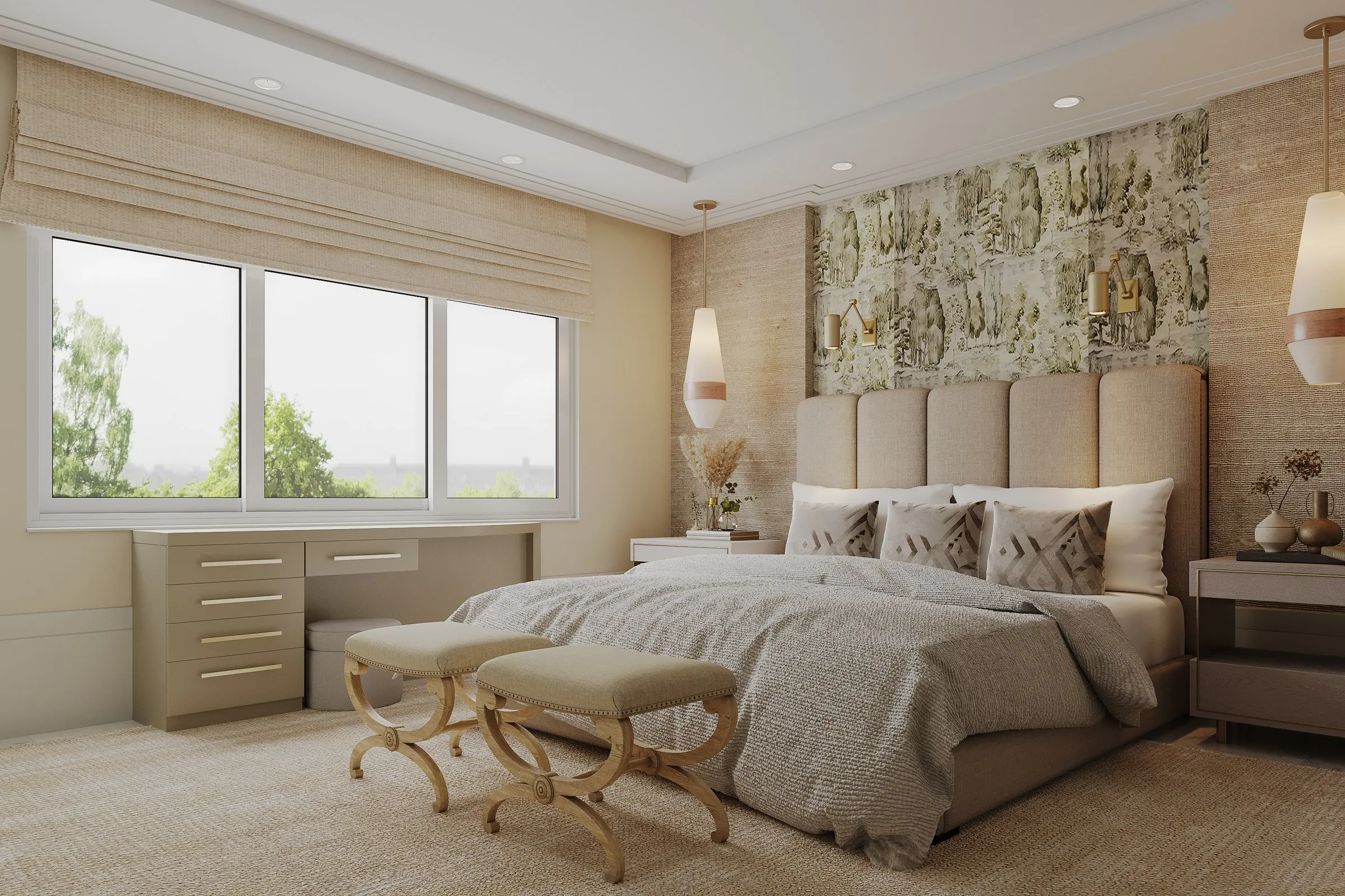 David Traditional Master Bedroom — residential 3D rendering by Praxis Studio