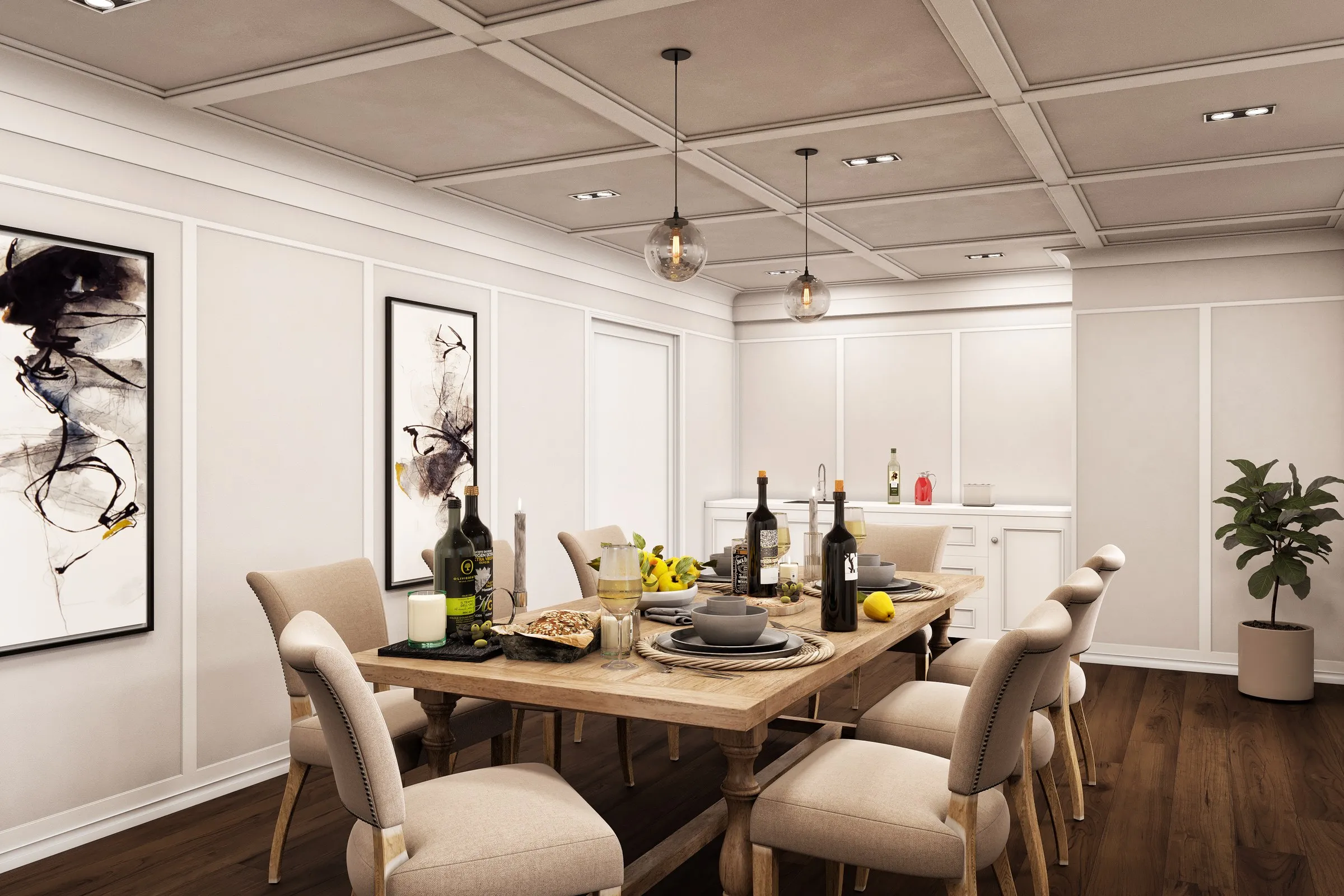 Eric Traditional Dining Room — residential 3D rendering by Praxis Studio